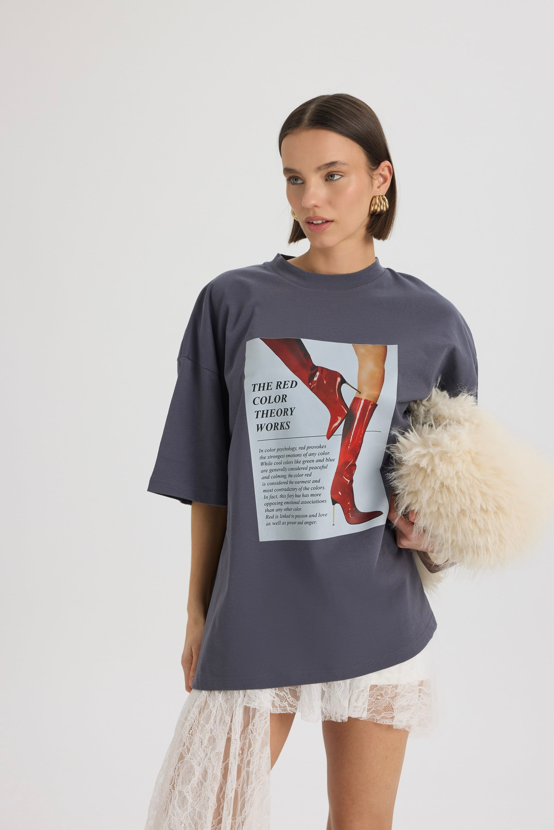 Theory Oversize Füme T-Shirt