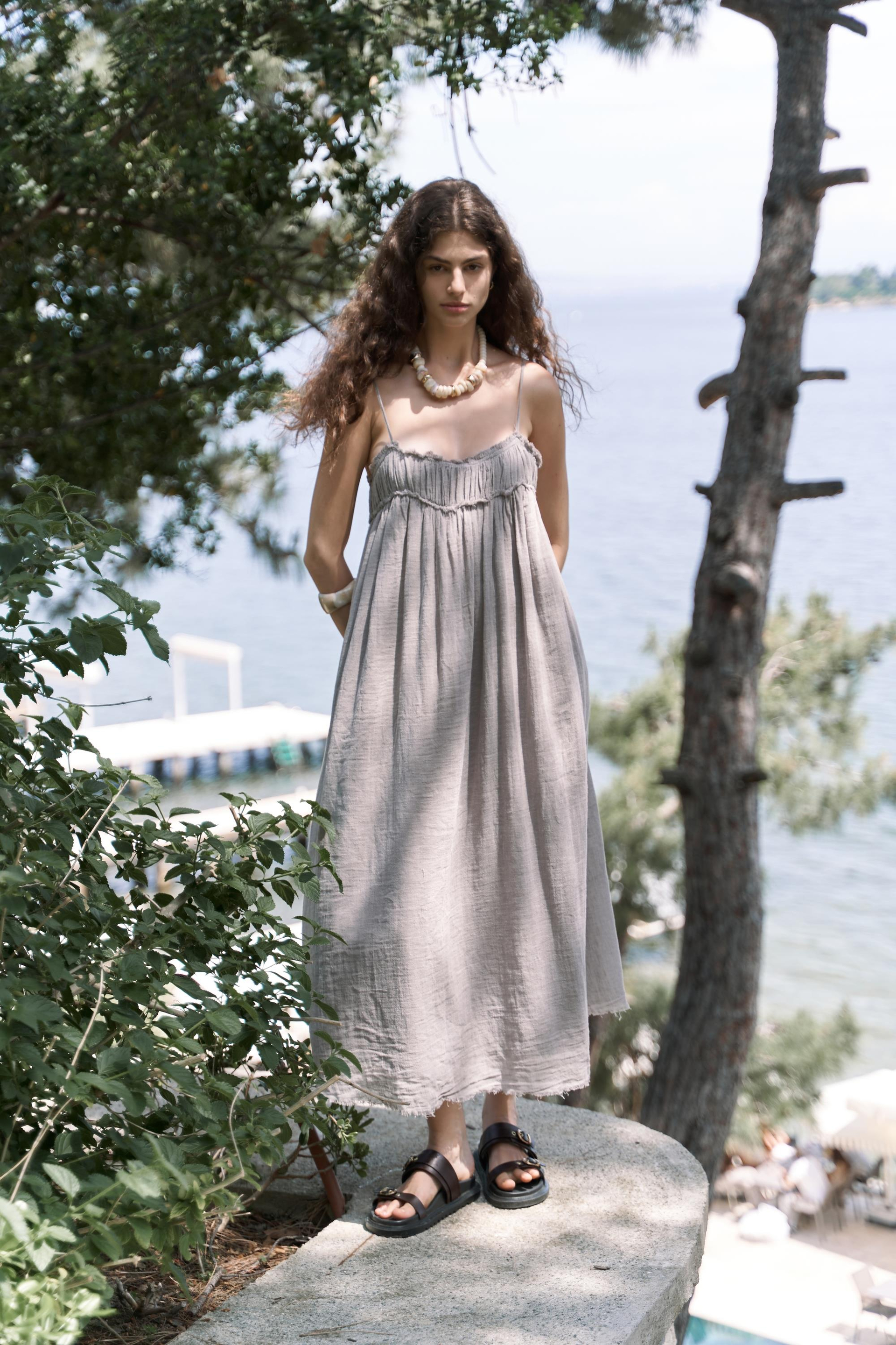 Torrora Uzun Vizon Keten Elbise