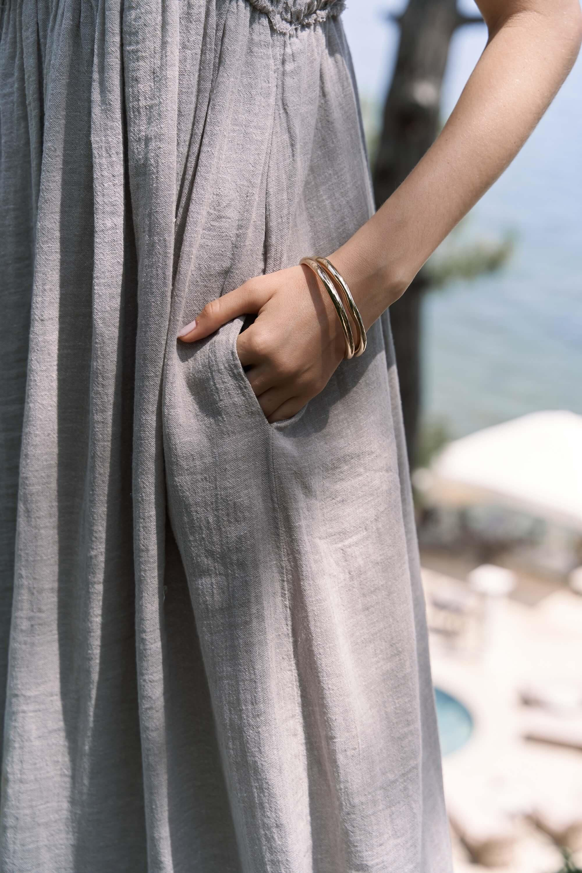 Torrora Uzun Vizon Keten Elbise