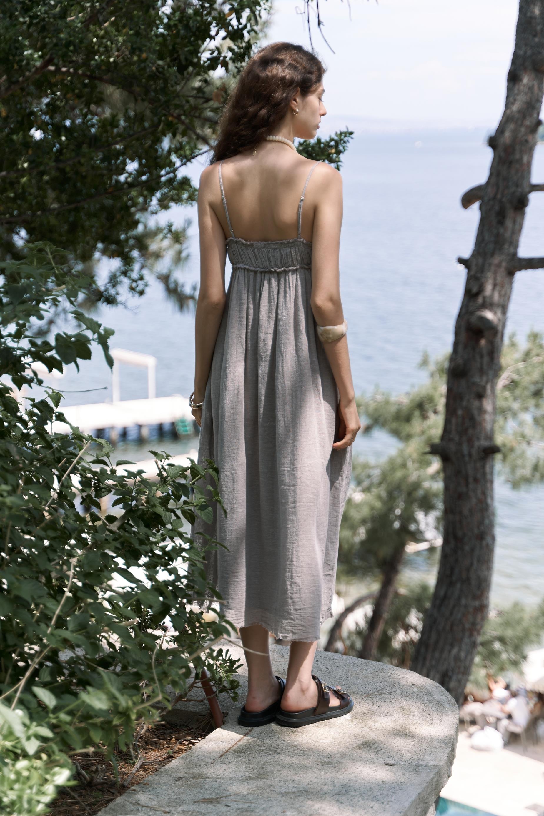 Torrora Uzun Vizon Keten Elbise