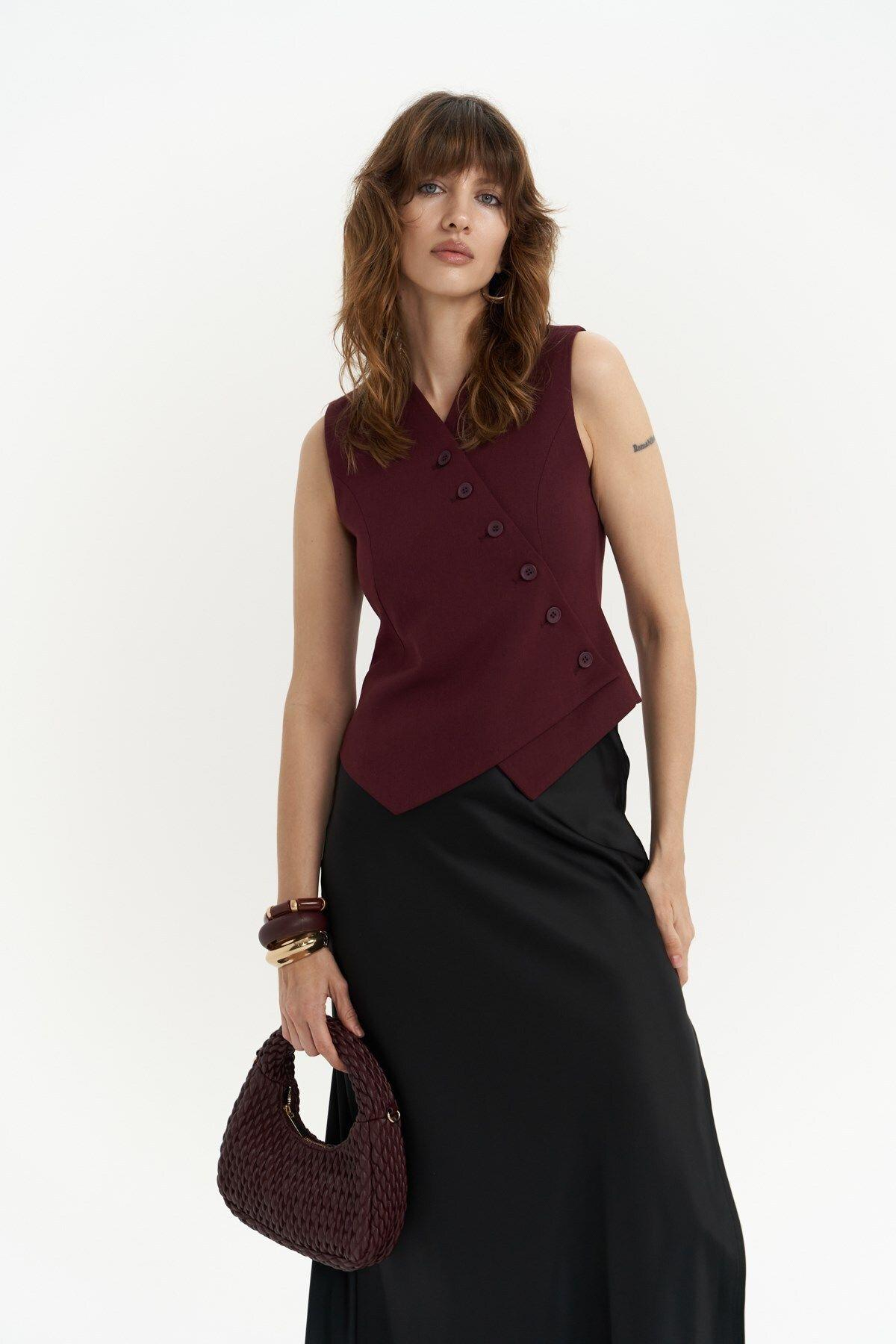 Trappe Burgundy Asymmetric Vest