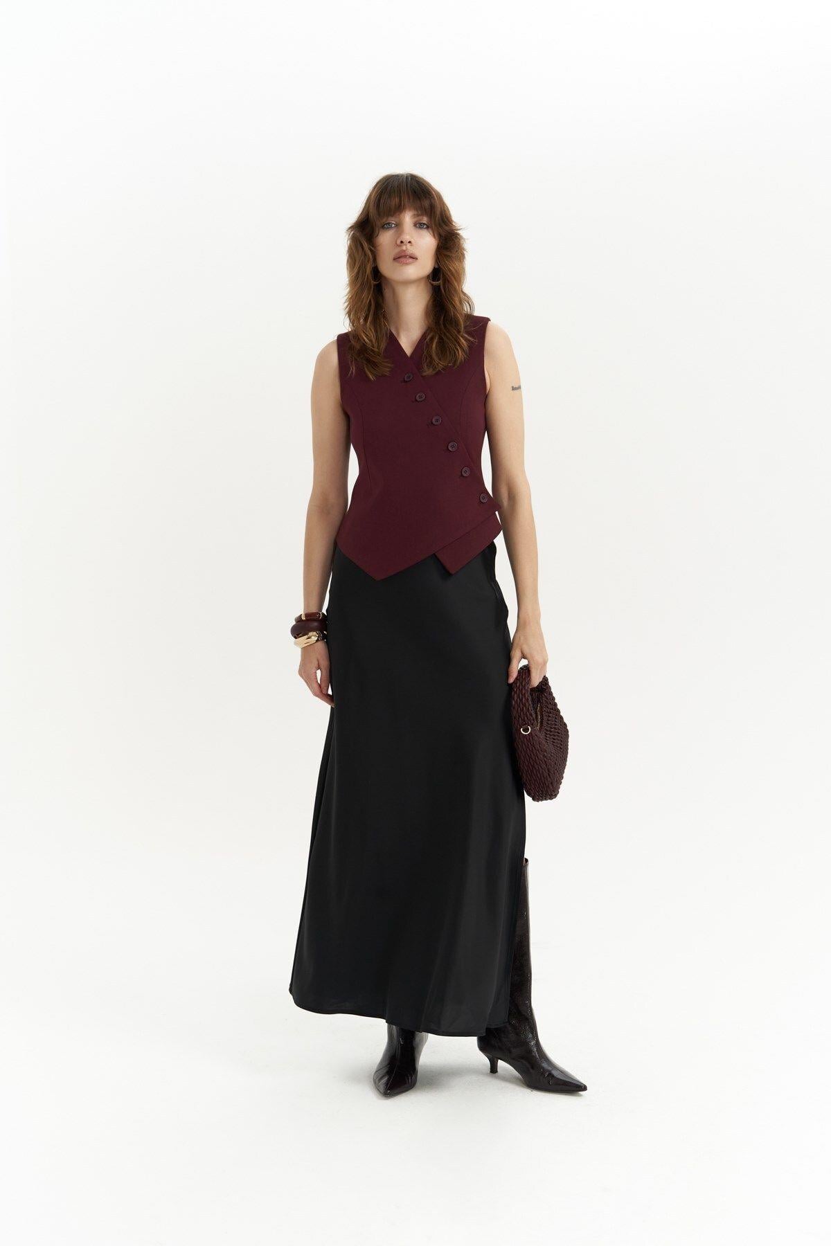 Trappe Burgundy Asymmetric Vest