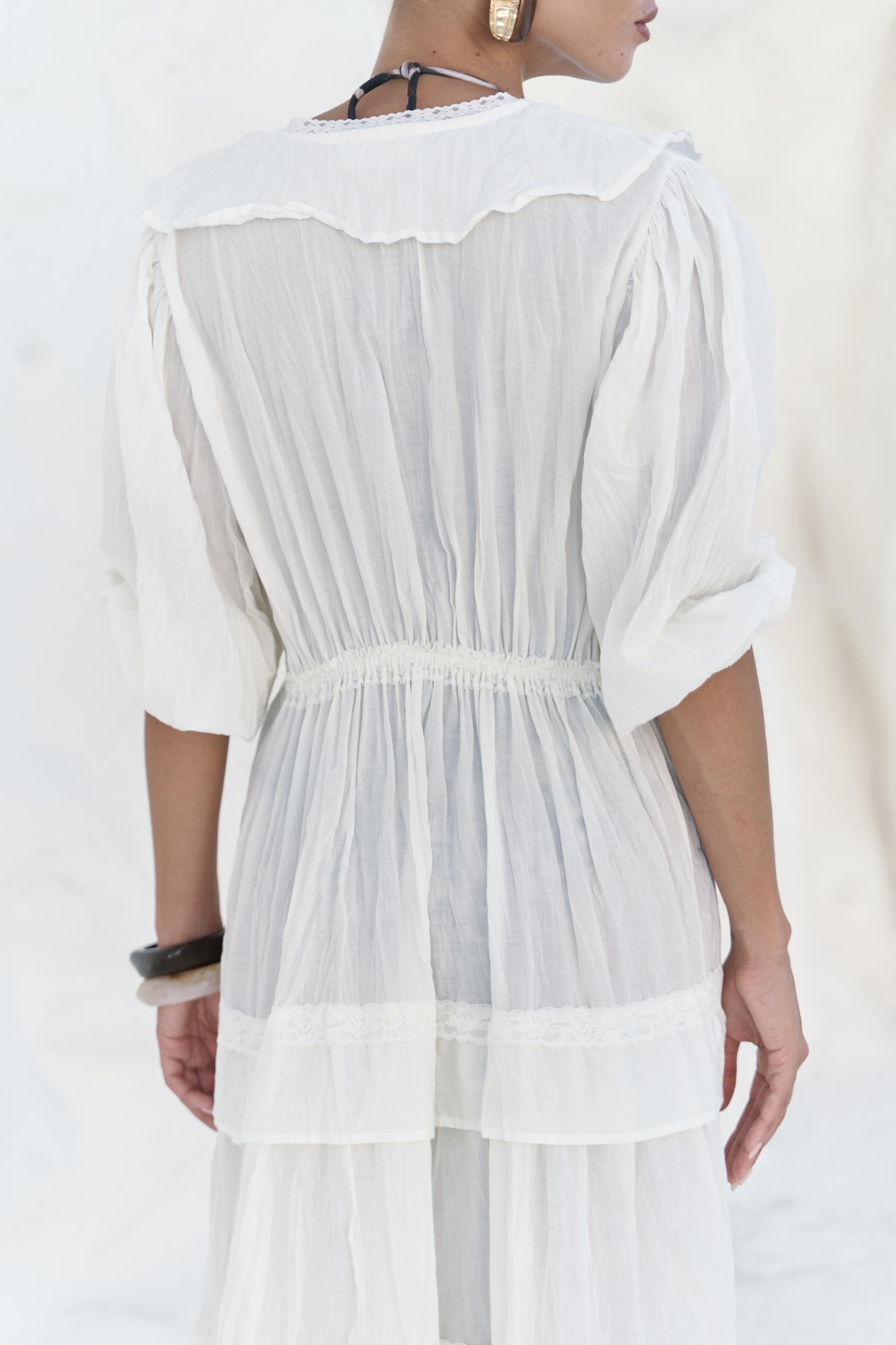 Trieste Dantel Detay Ekru Uzun Elbise