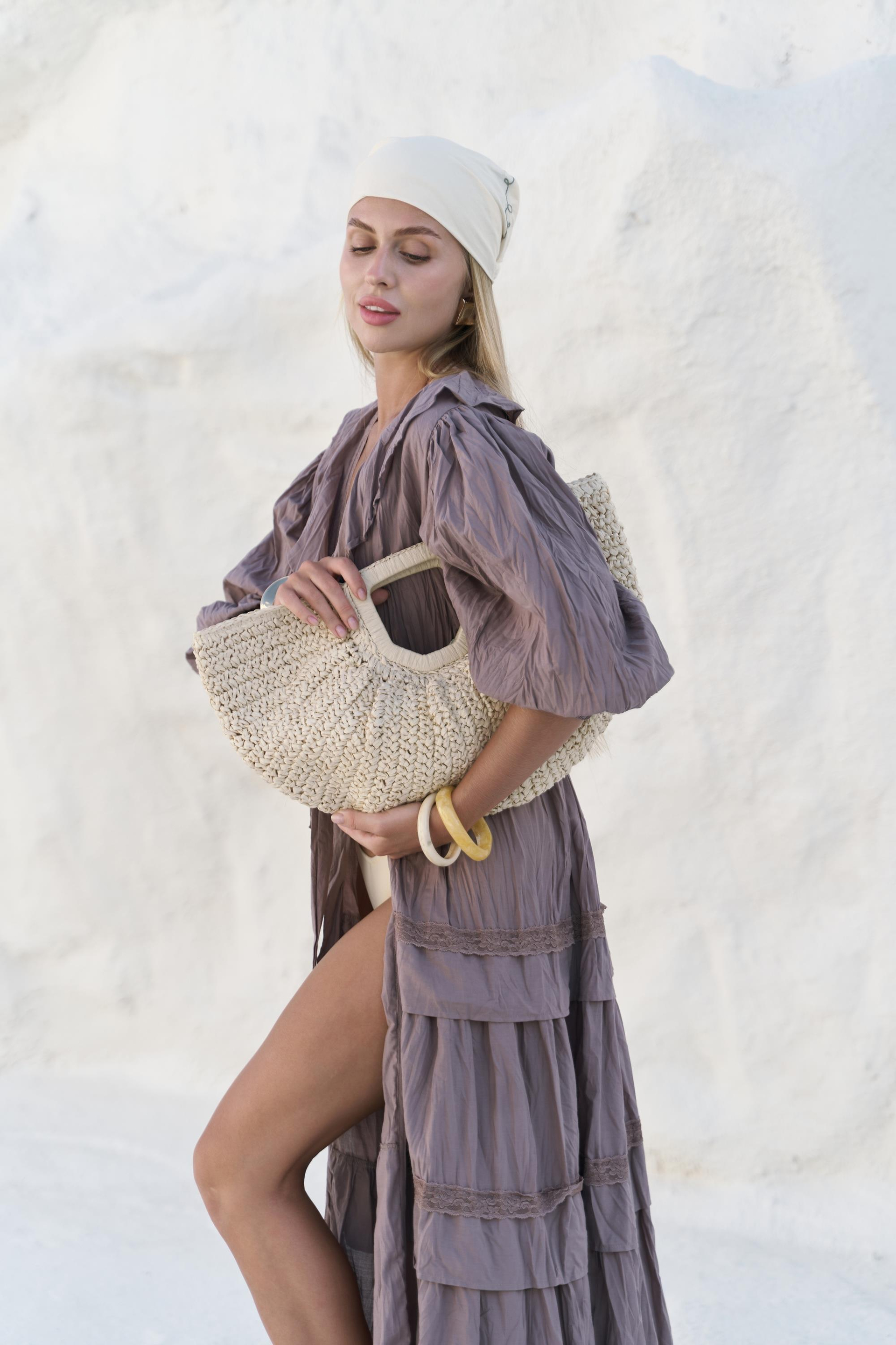 Trieste Dantel Detay Vizon Uzun Elbise