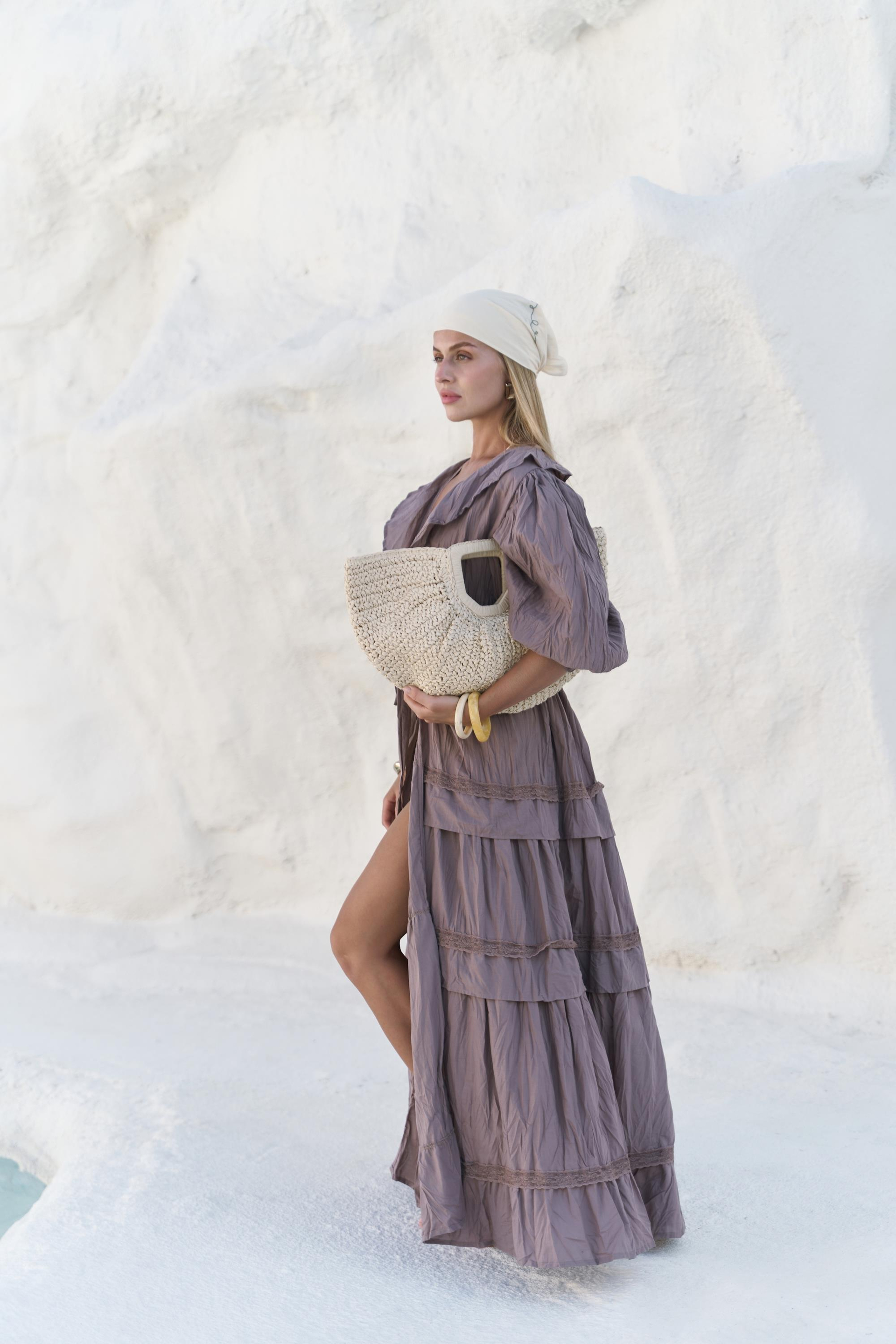 Trieste Dantel Detay Vizon Uzun Elbise