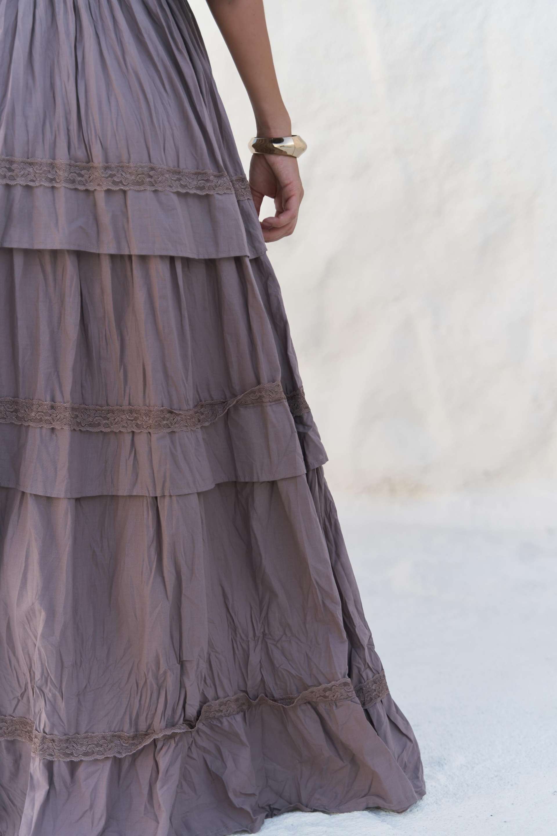 Trieste Dantel Detay Vizon Uzun Elbise