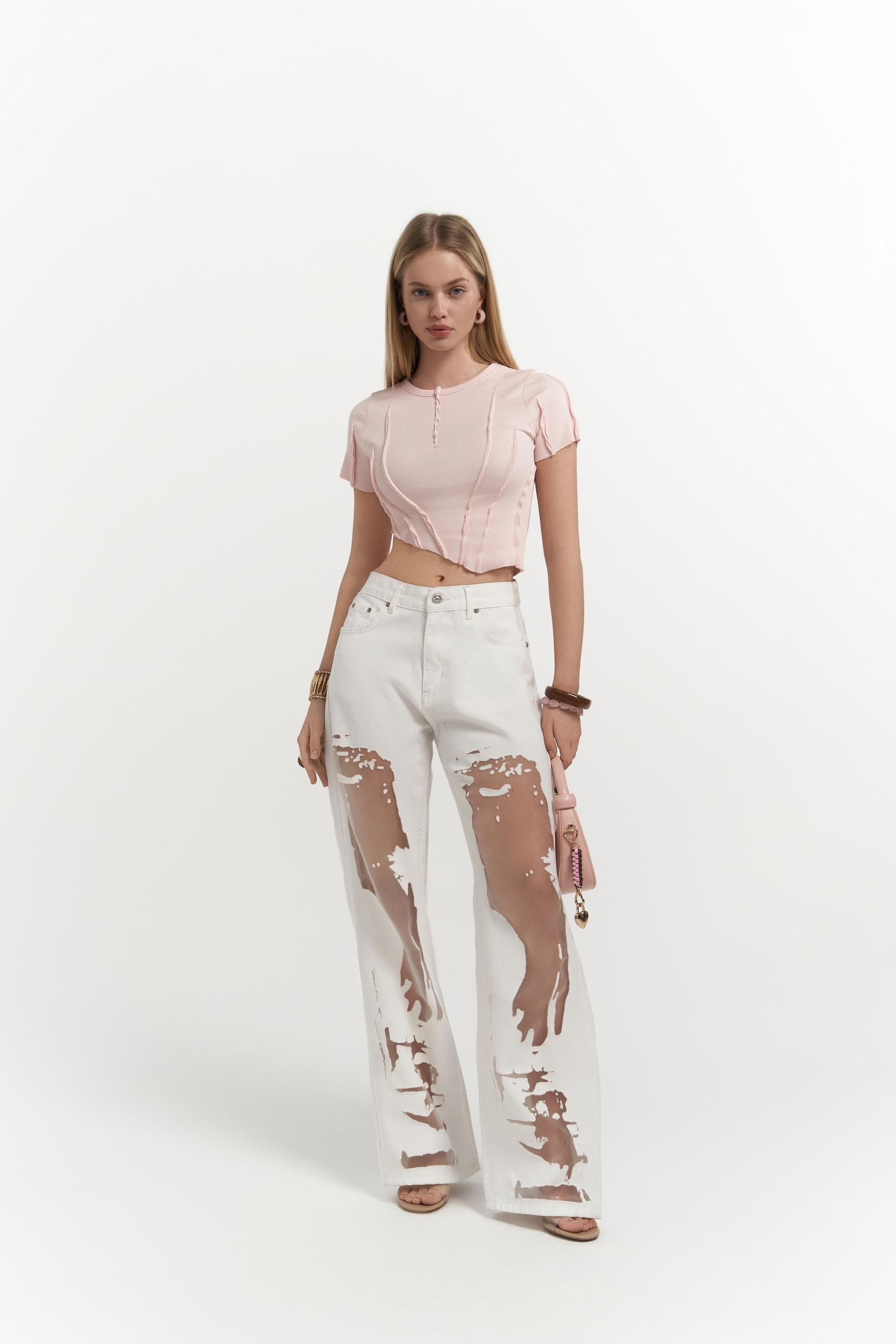 Trixie Ekru Transparan Jean Pantolon