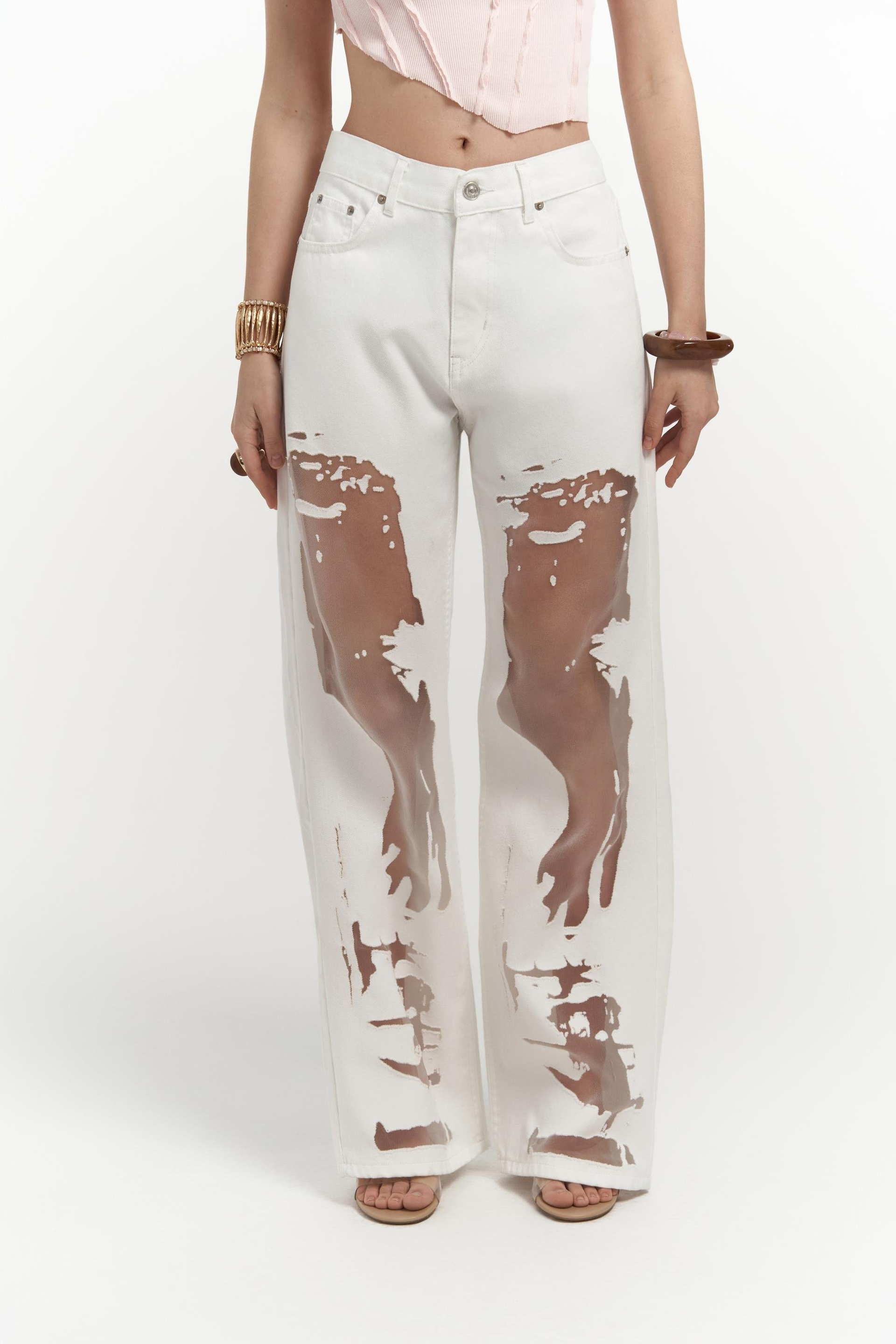 Trixie Ekru Transparan Jean Pantolon