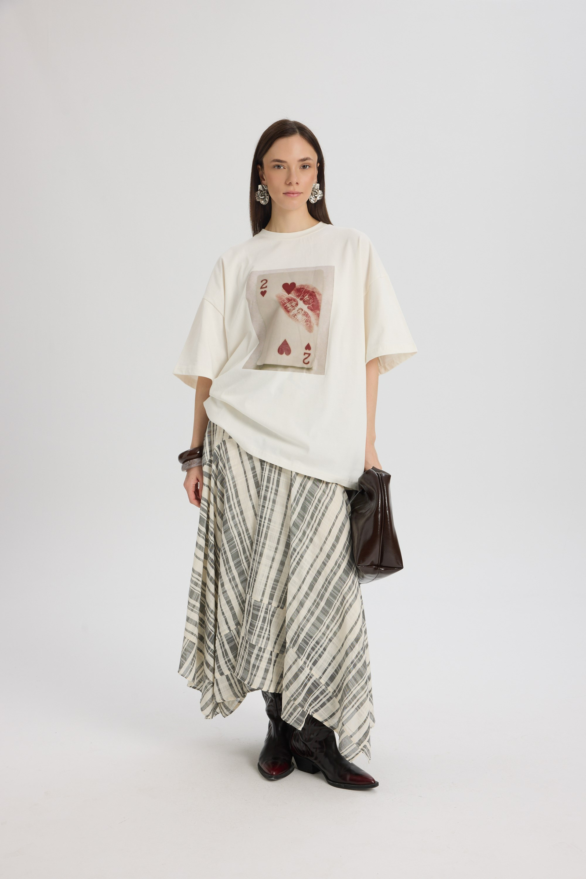 Two Of Hearts Oversize Beyaz T-Shirt