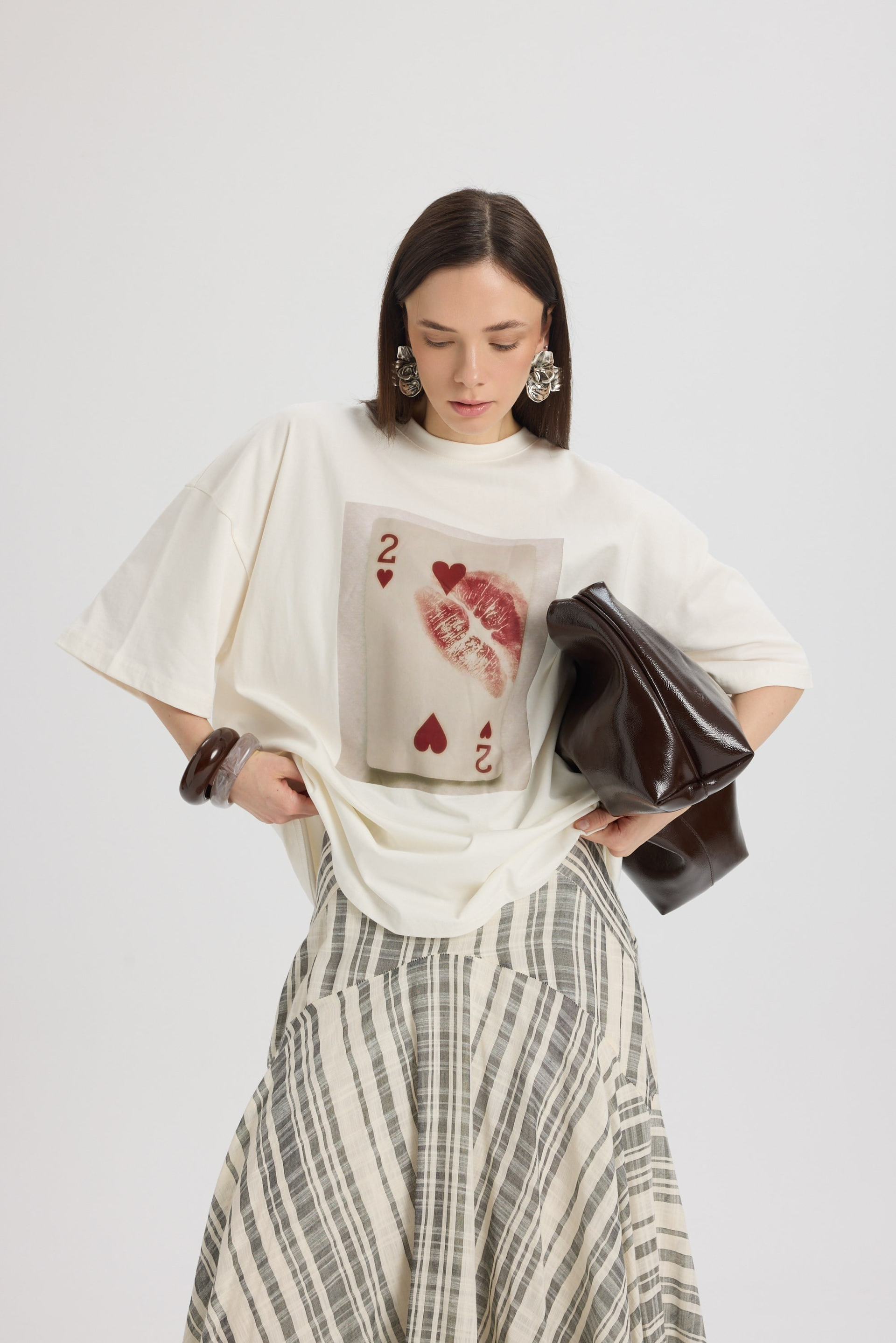 Two Of Hearts Oversize Beyaz T-Shirt