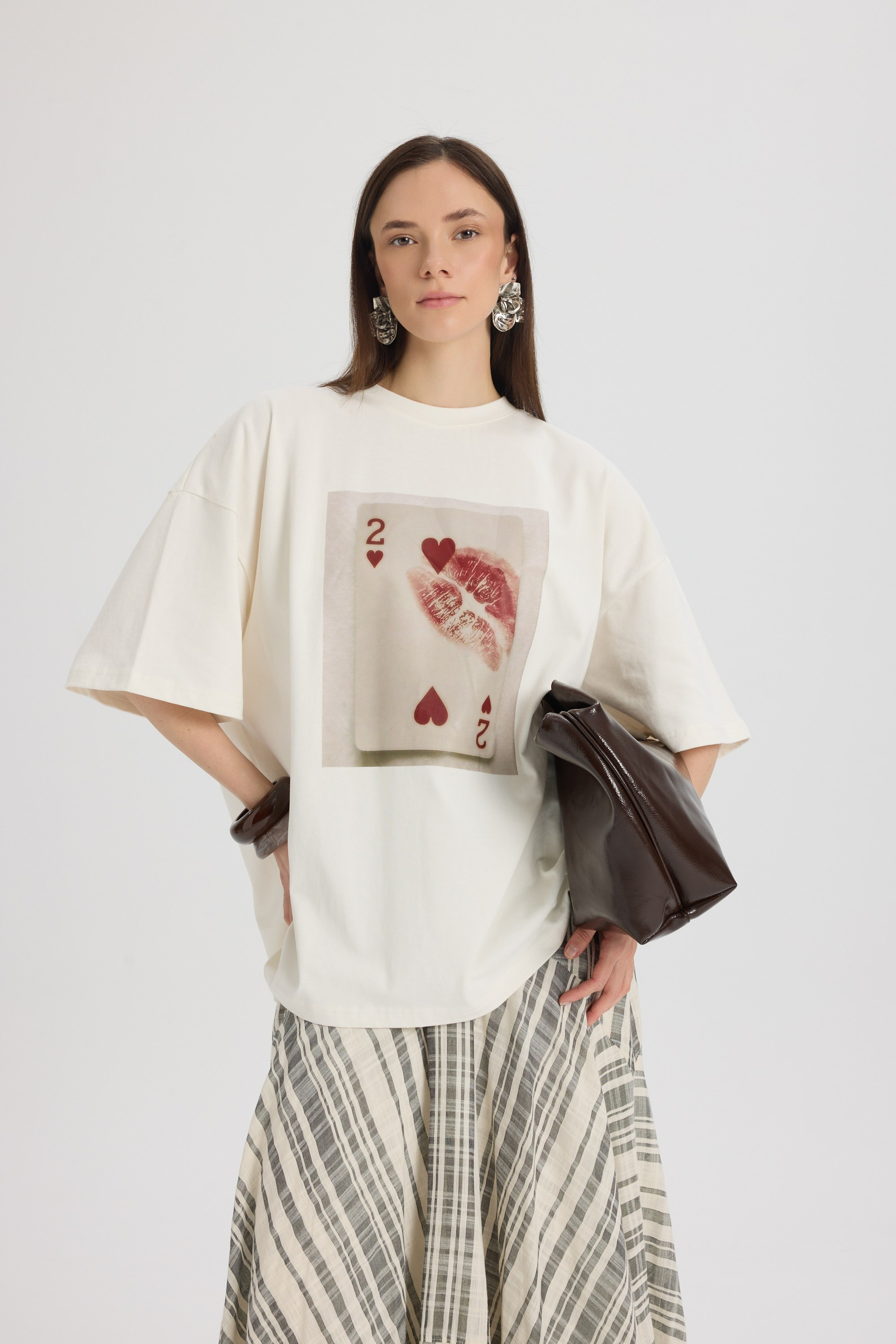 Two Of Hearts Oversize Beyaz T-Shirt