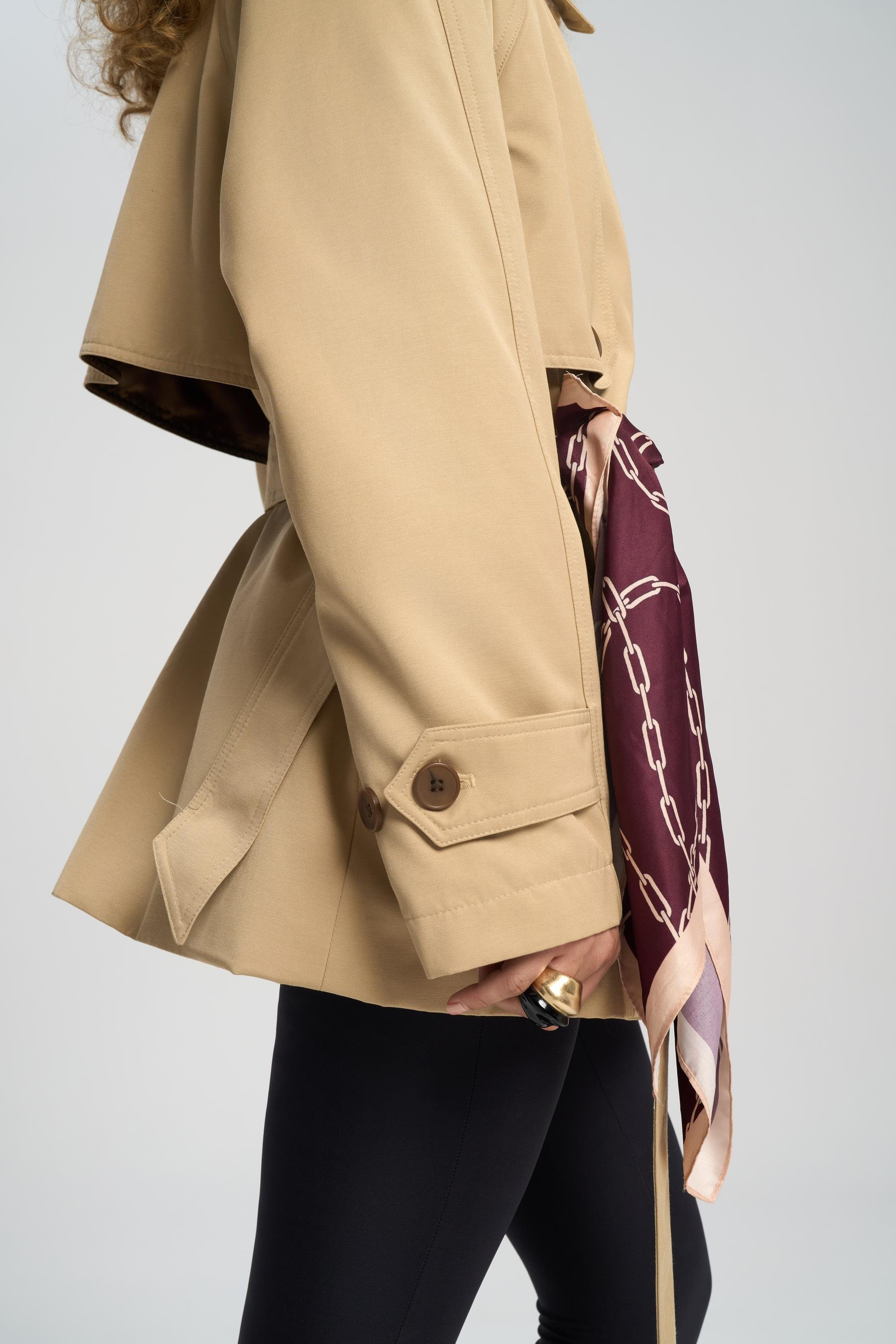 Tyra Camel Belted Short Trench Coat