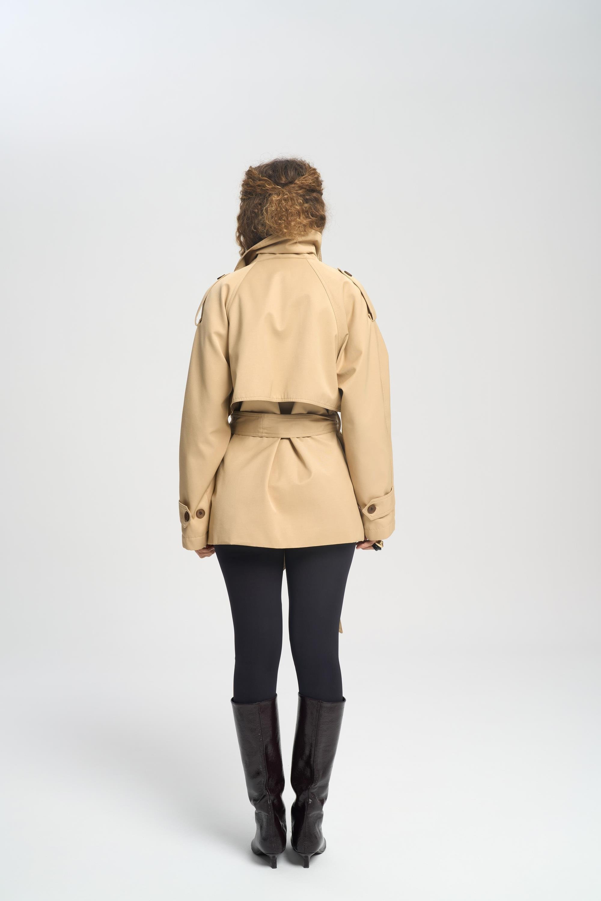 Tyra Camel Belted Short Trench Coat