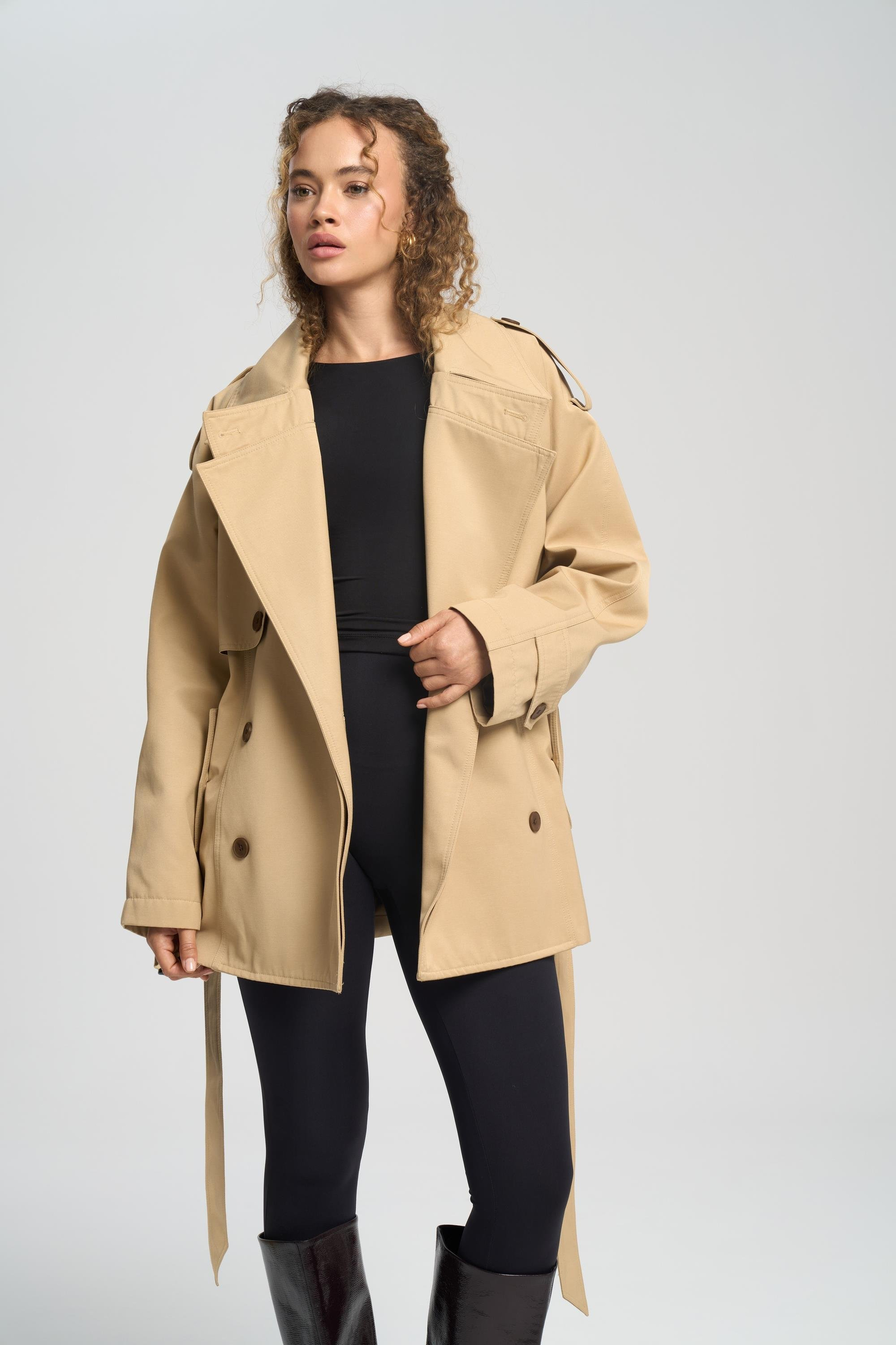 Tyra Camel Belted Short Trench Coat
