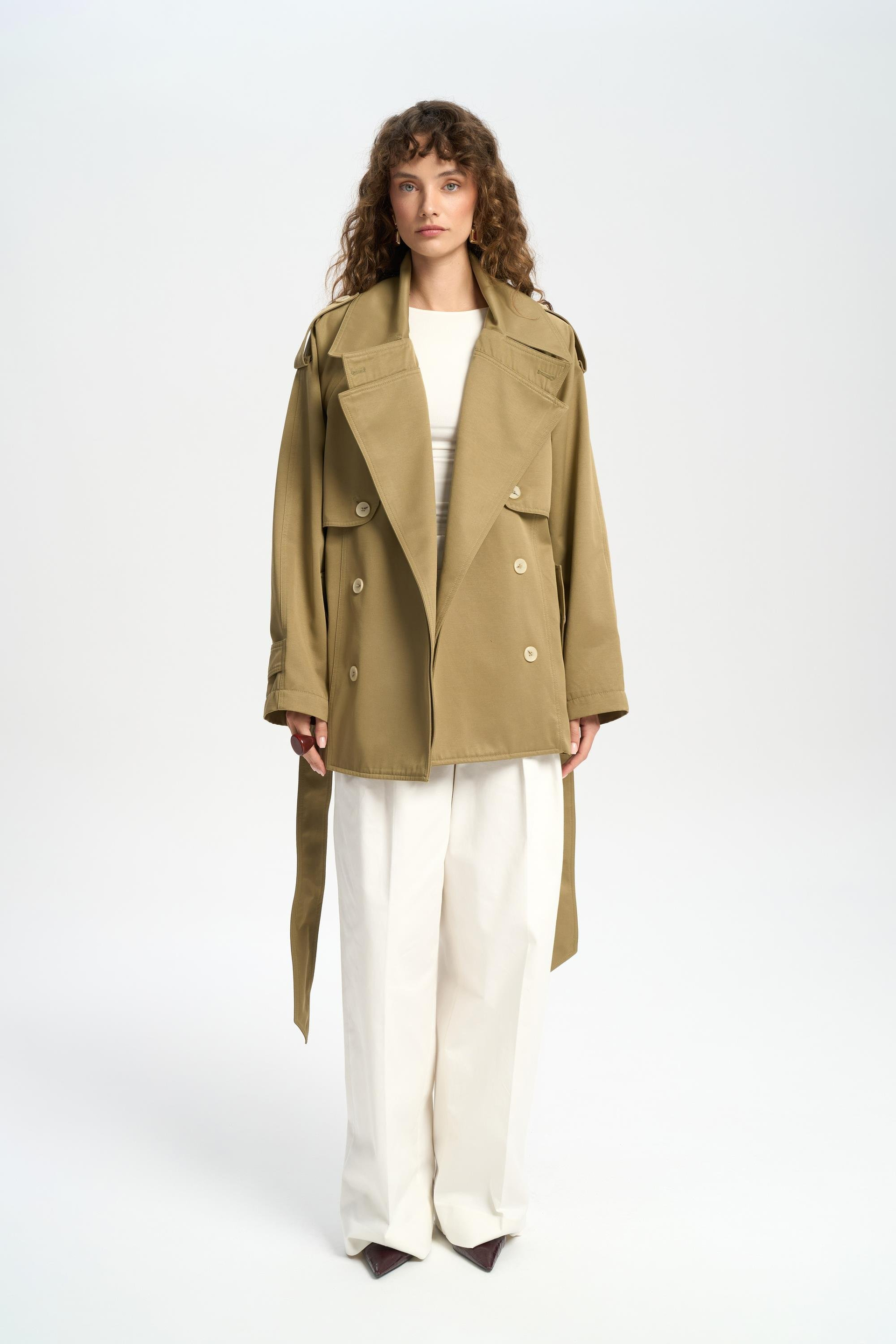 Tyra Haki Kemerli Kısa Trençkot