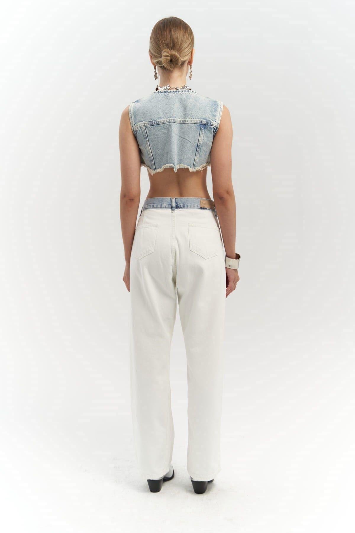 Unique Beyaz / Mavi Jean Pantolon