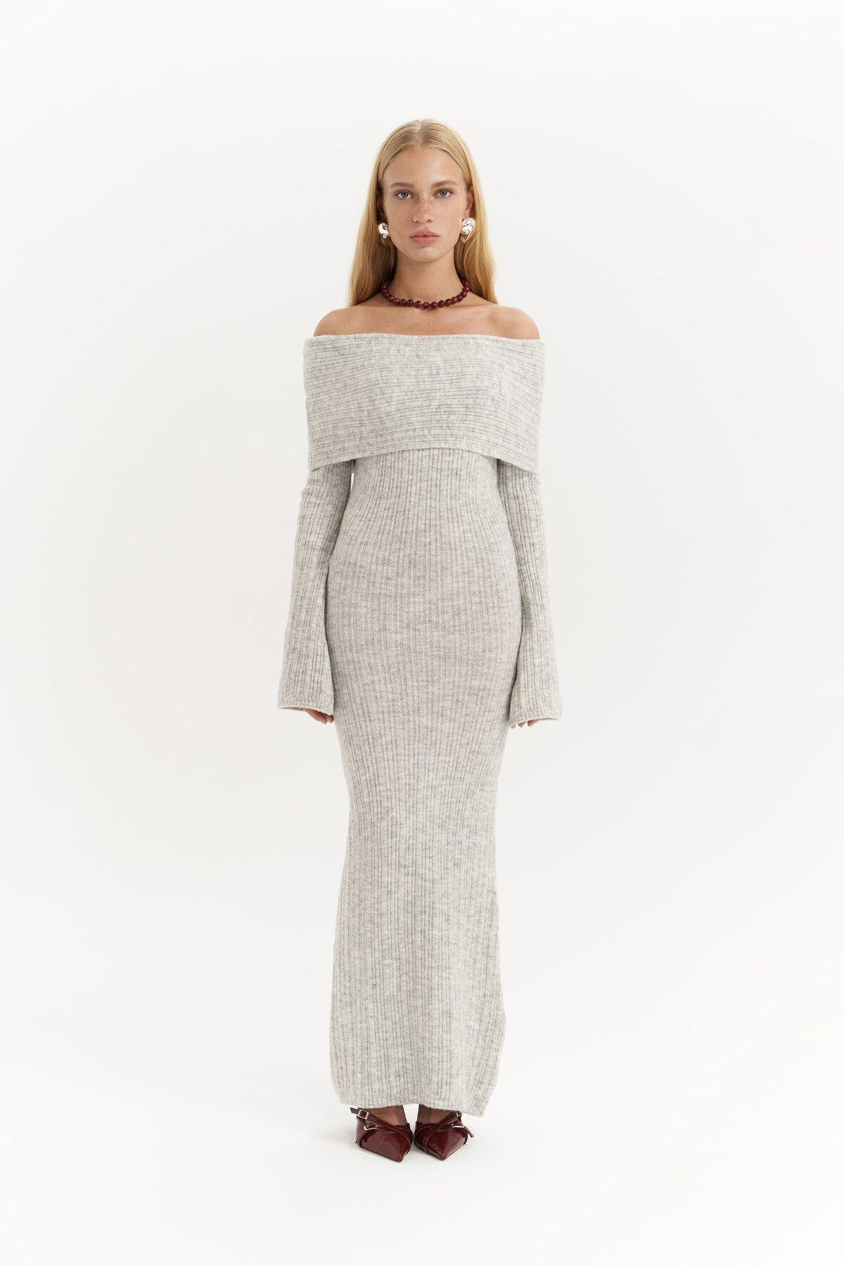 Valencia Gray Long Knit Dress