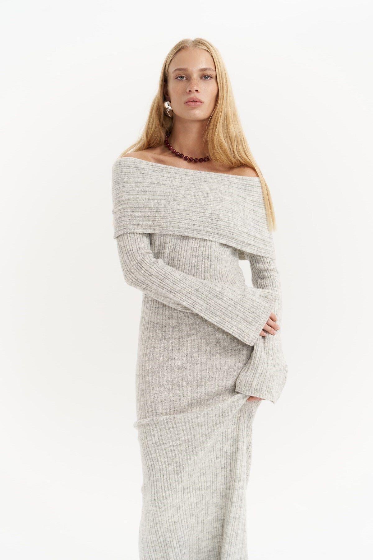 Valencia Gray Long Knit Dress