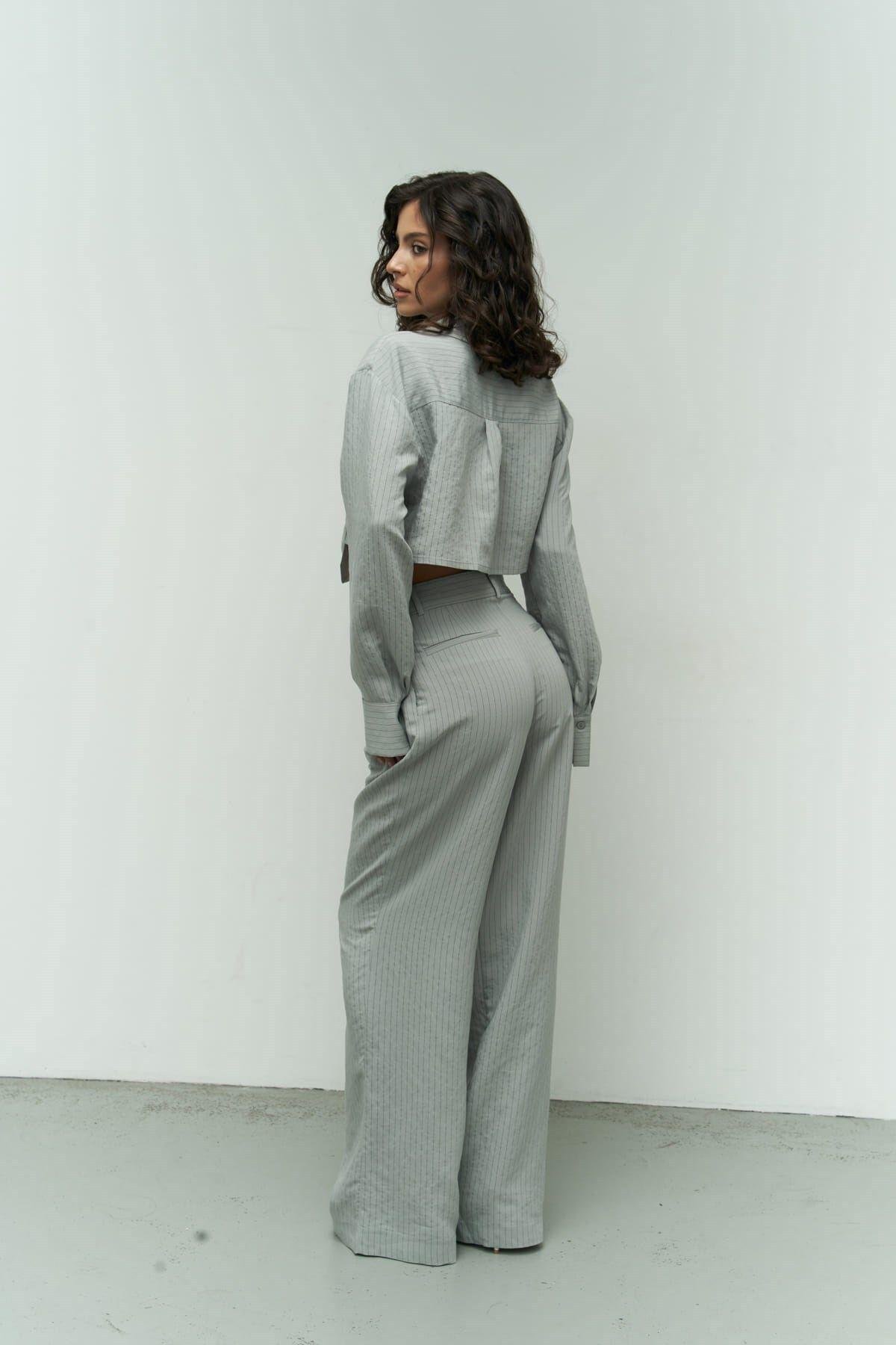 Valente Gray Crop Shirt & Pants Set