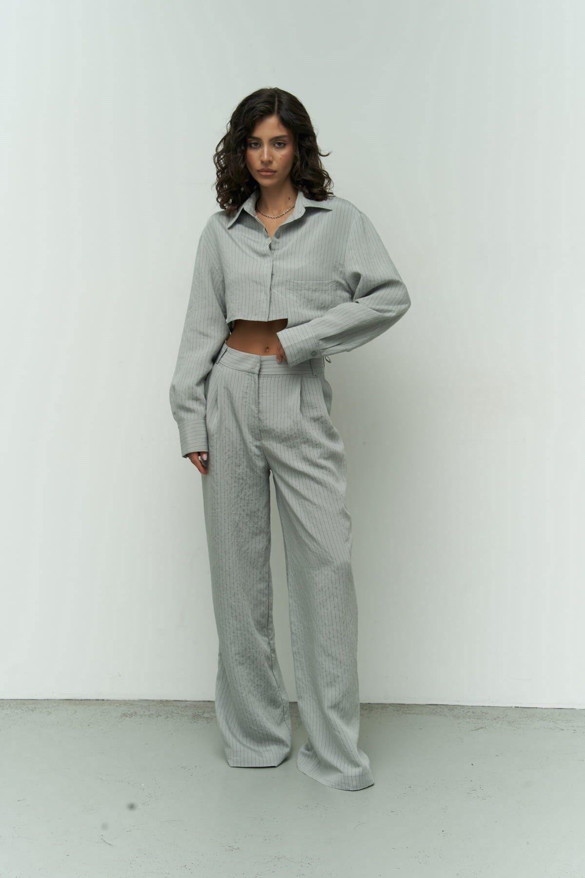 Valente Gray Crop Shirt & Pants Set
