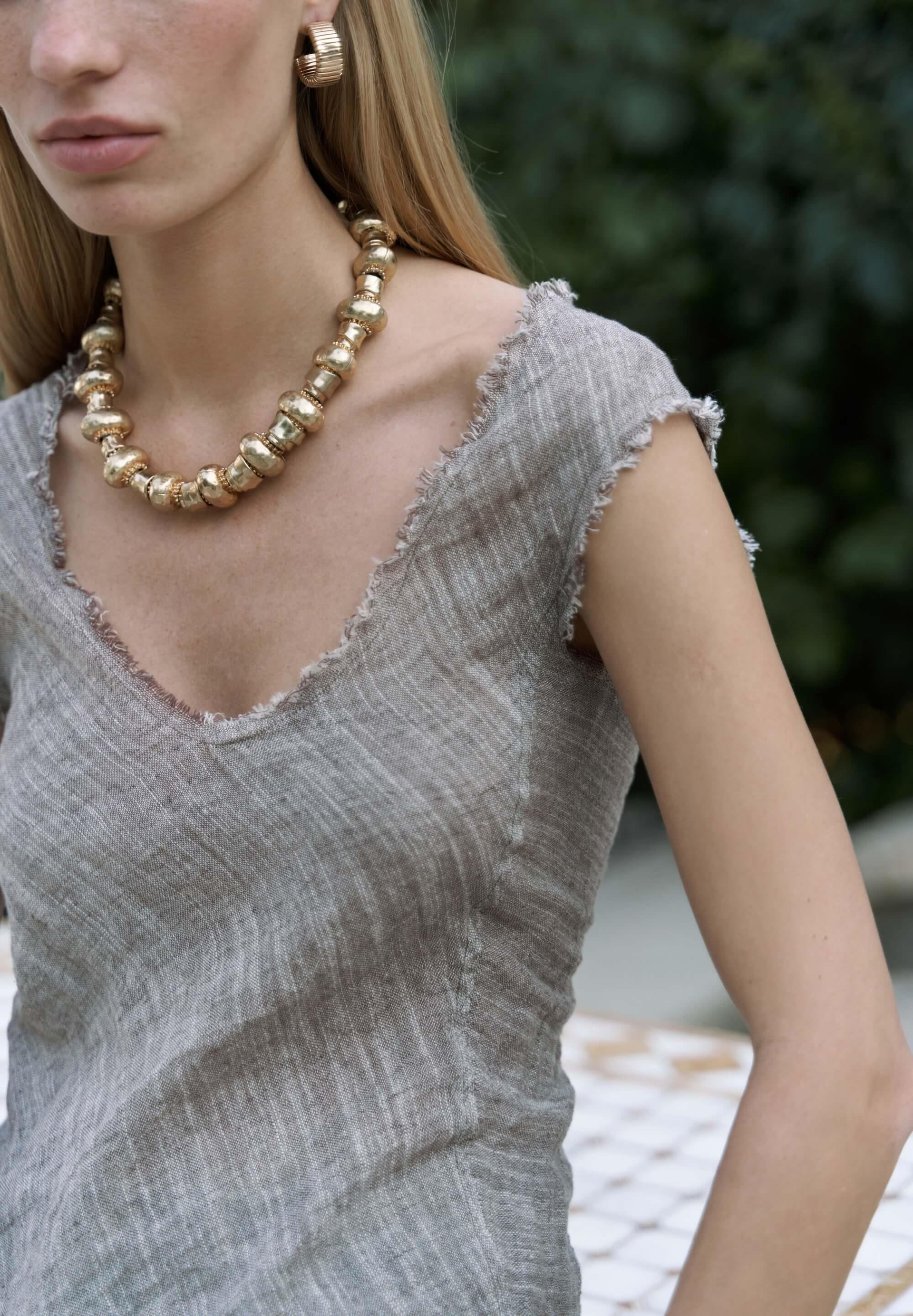 Veilinas Asimetrik Kahve Keten Crop