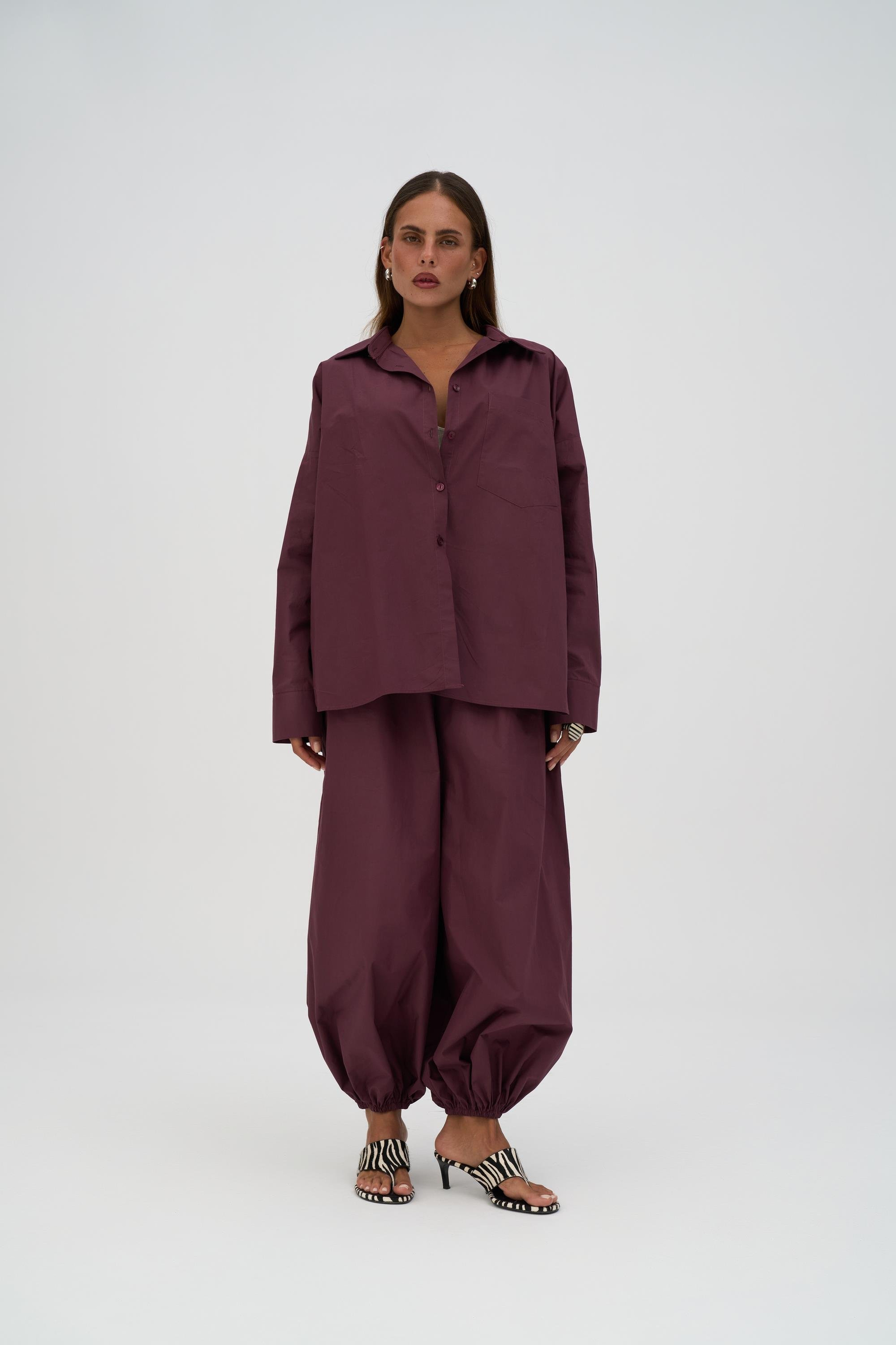 Velora Bordo Poplin Şalvar Pantolon