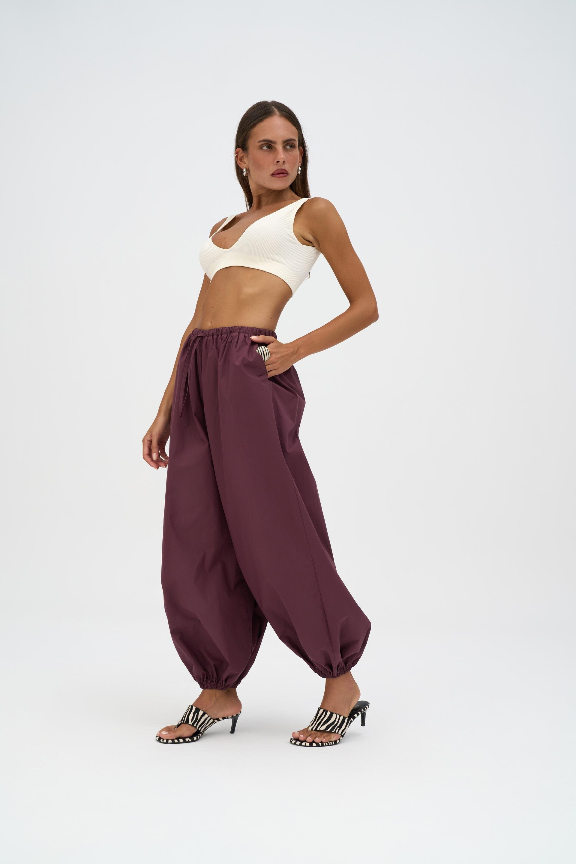 Velora Bordo Poplin Şalvar Pantolon