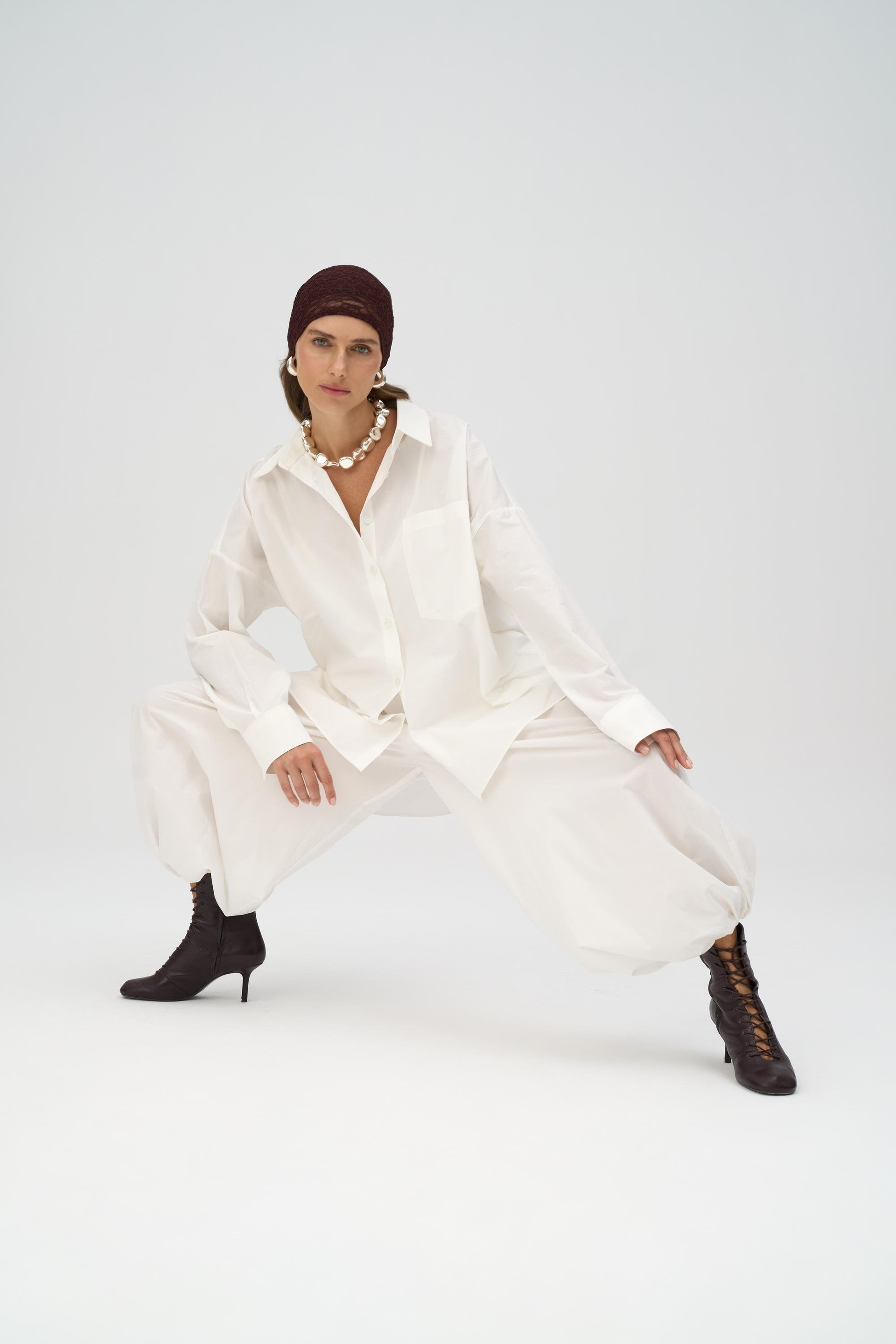 Velora Ekru Poplin Şalvar Pantolon