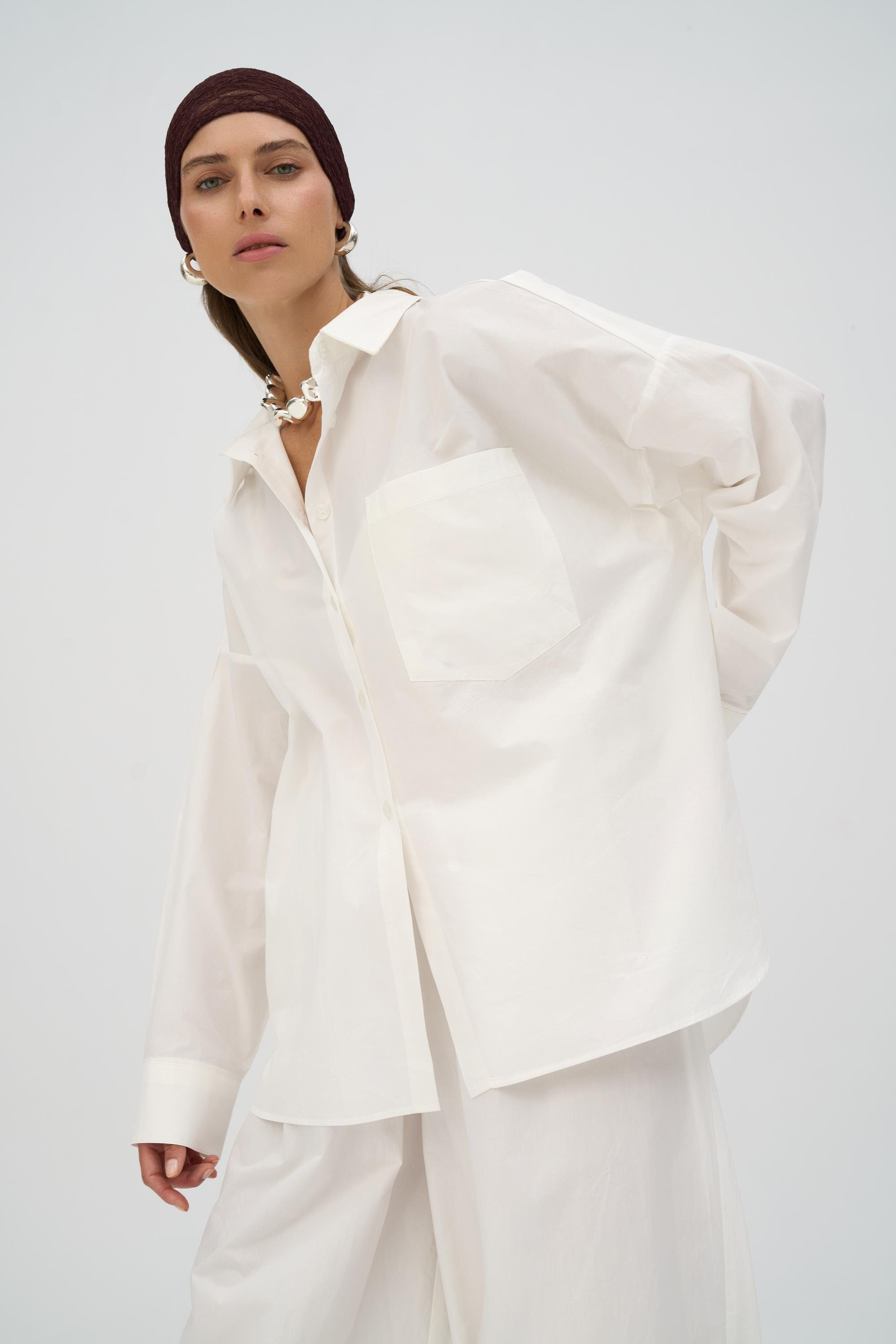 Velora Ekru Poplin Şalvar Pantolon