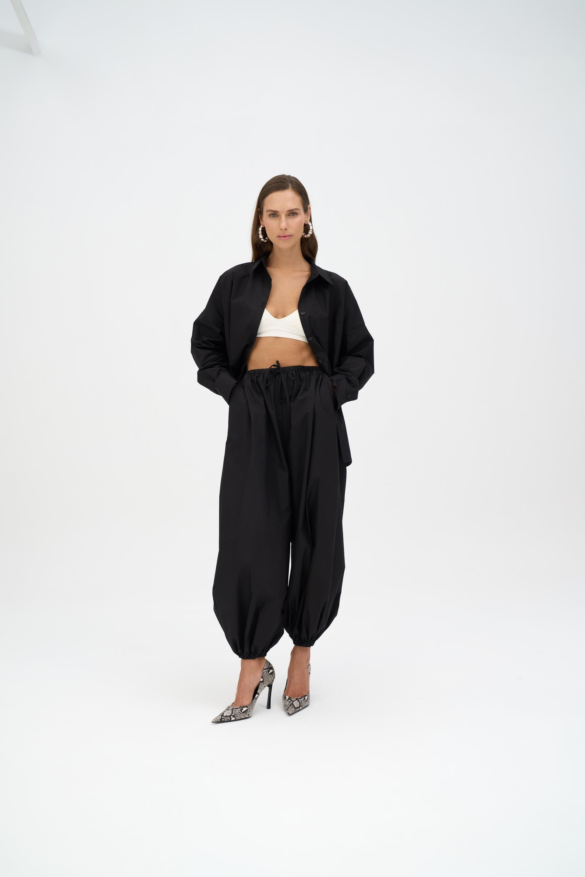 Velora Siyah Poplin Şalvar Pantolon