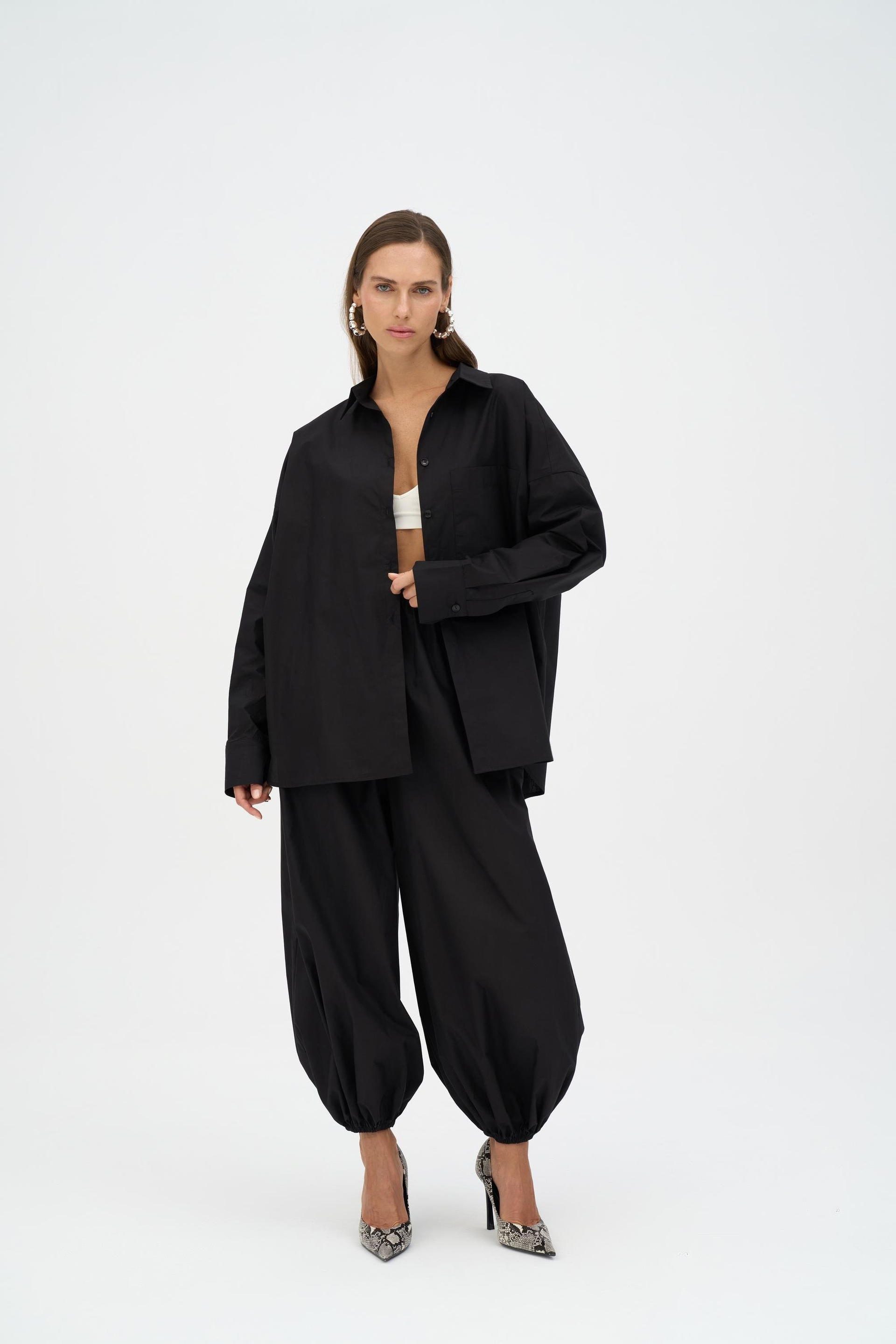 Velora Siyah Poplin Şalvar Pantolon