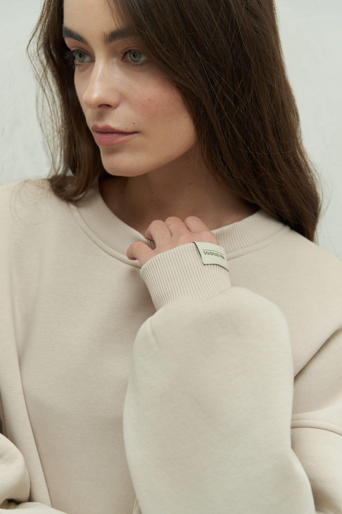 Mai Collection Venera Beige Oversize Sweatshirt