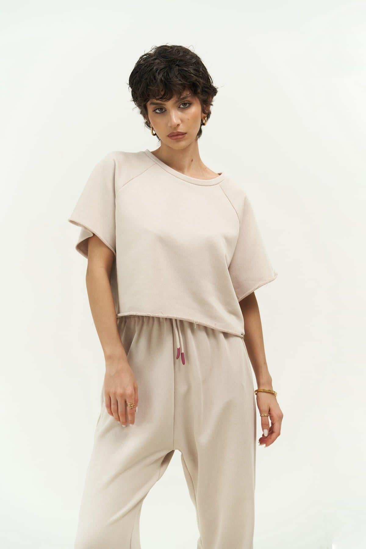 Vero Beige Cropped Tracksuit