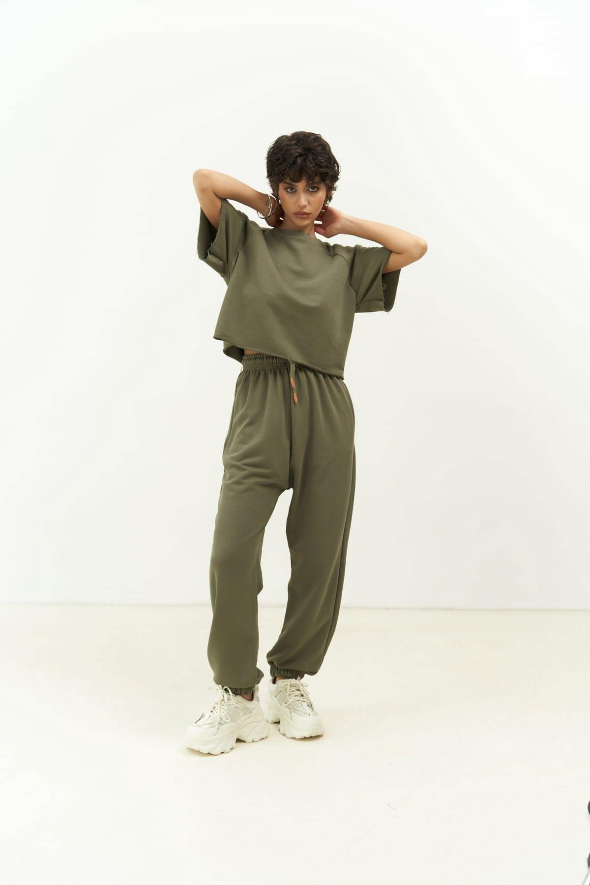 Vero Soft Khaki Cropped Tracksuit