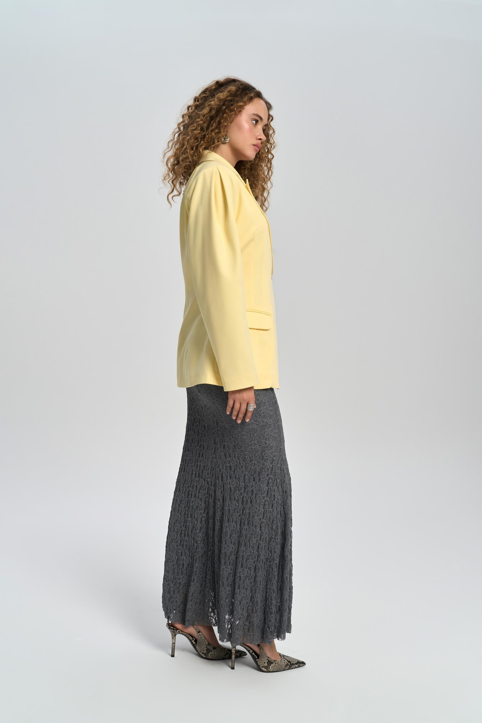 Veylia Uzun Antrasit Dantel Etek