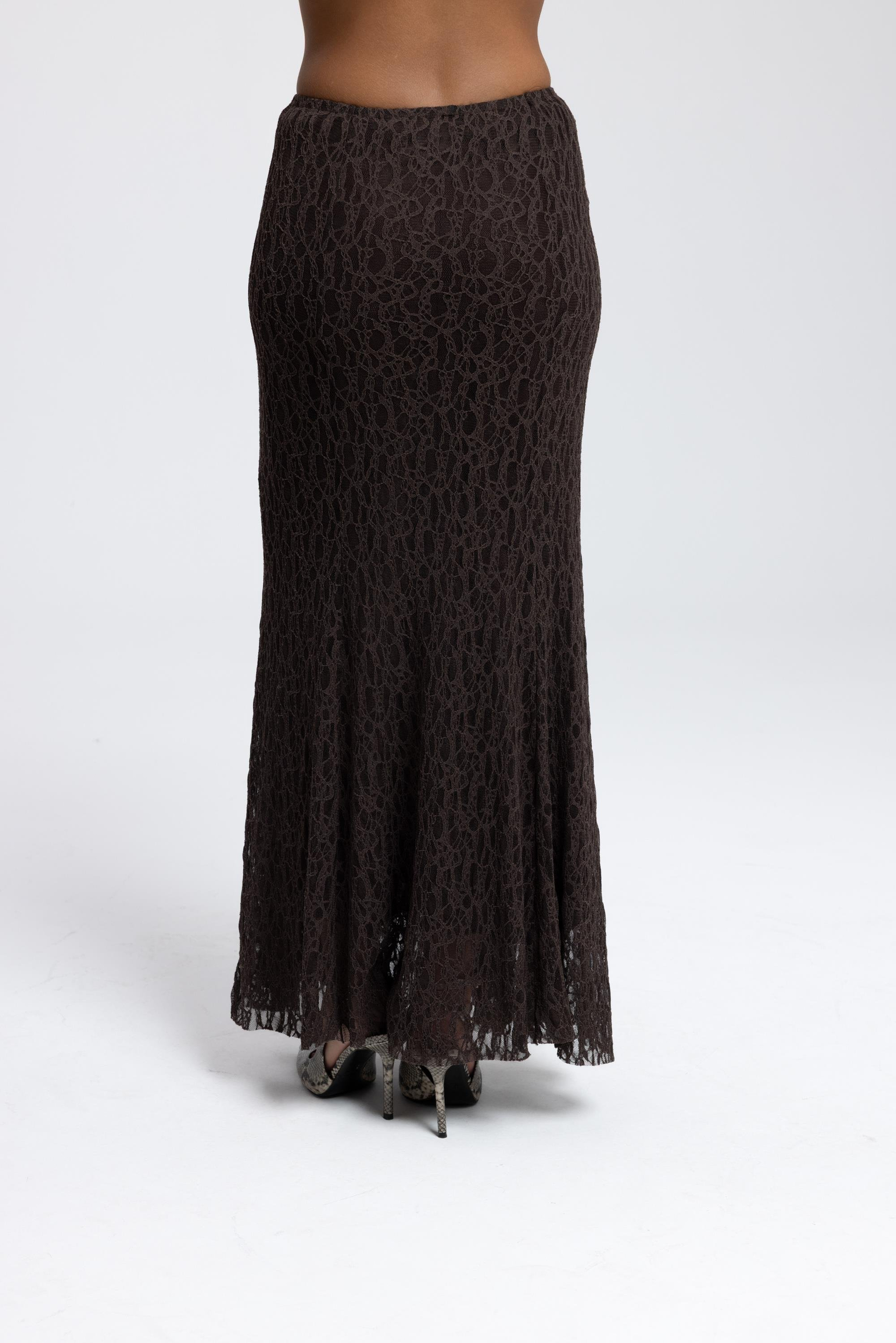 Veylia Uzun Kahve Dantel Etek