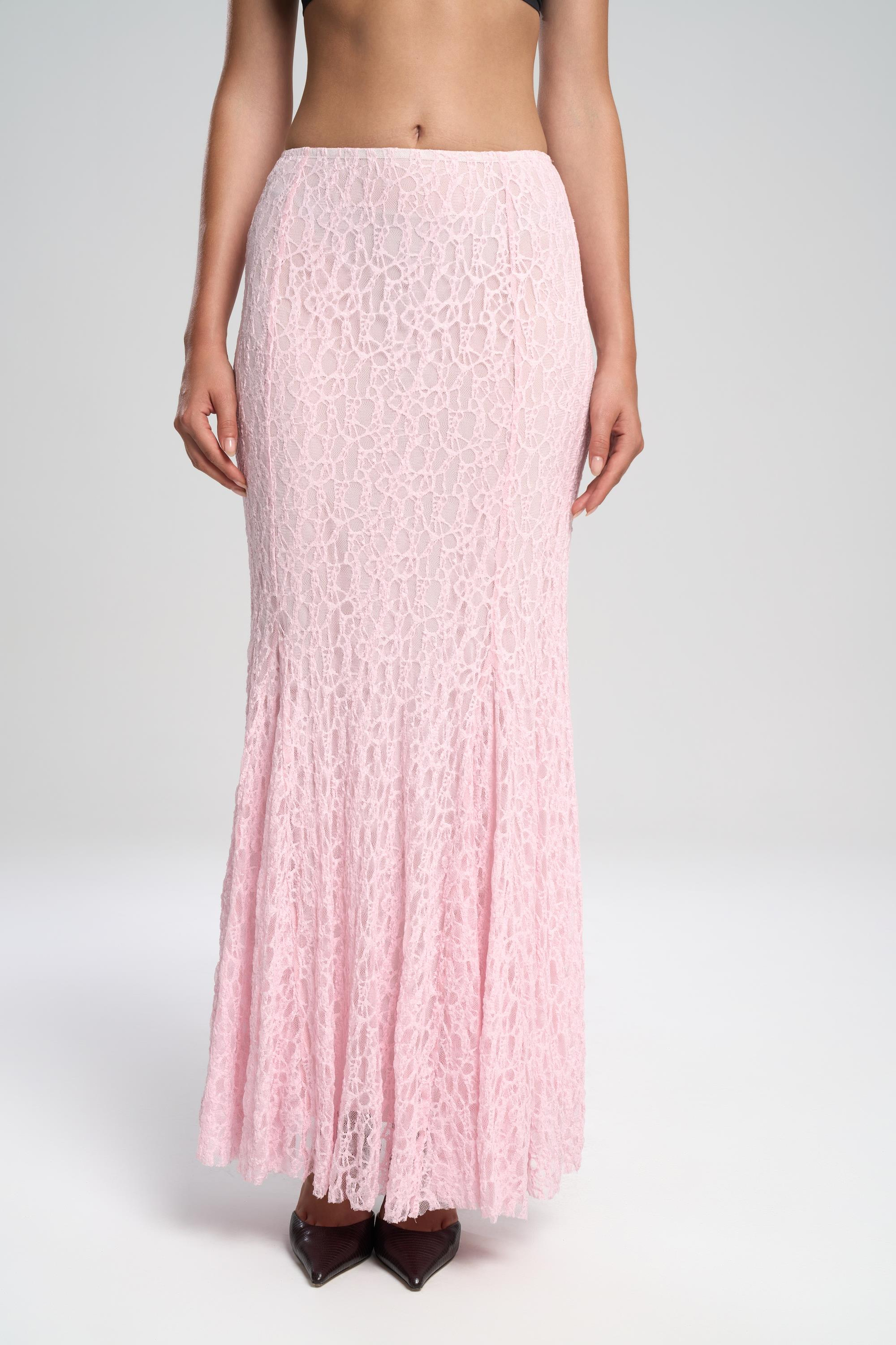 Veylia Uzun Pembe Dantel Etek
