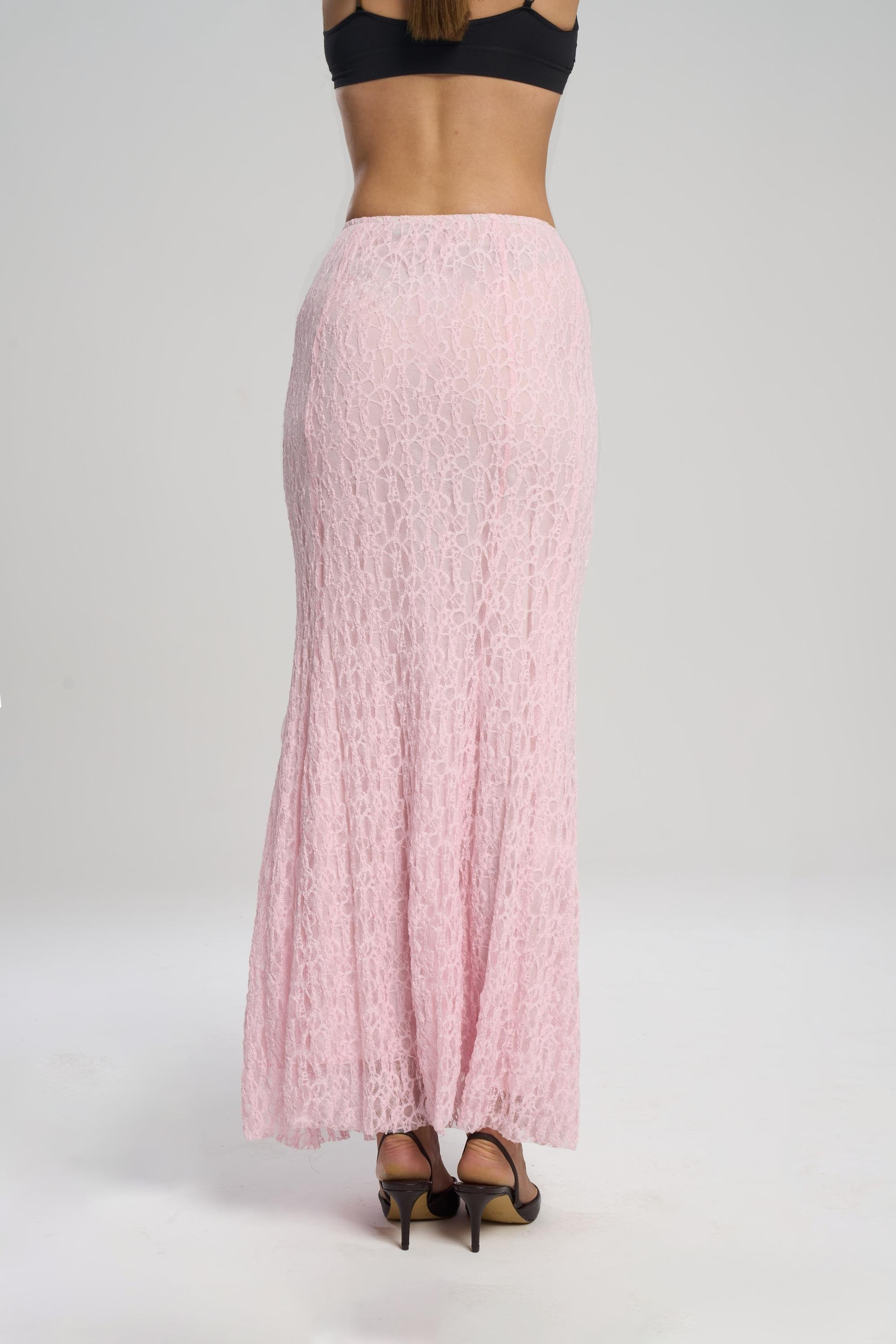 Veylia Uzun Pembe Dantel Etek