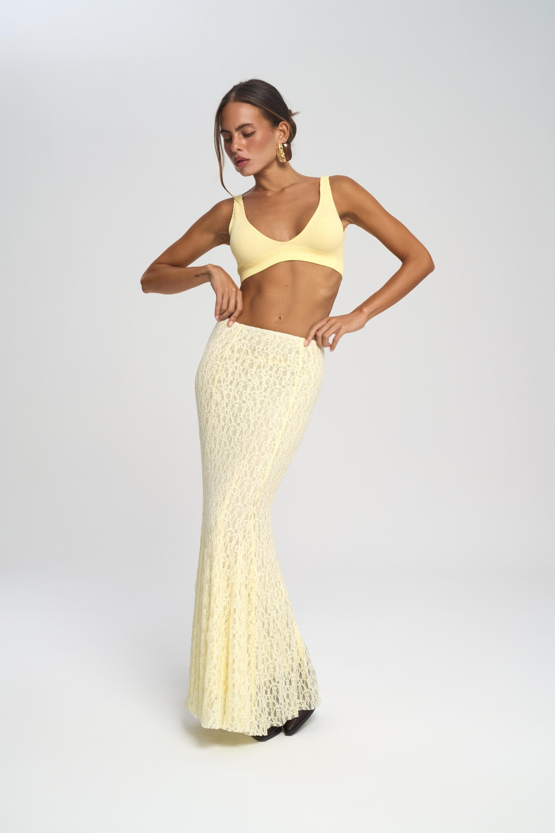 Veylia Uzun Sarı Dantel Etek