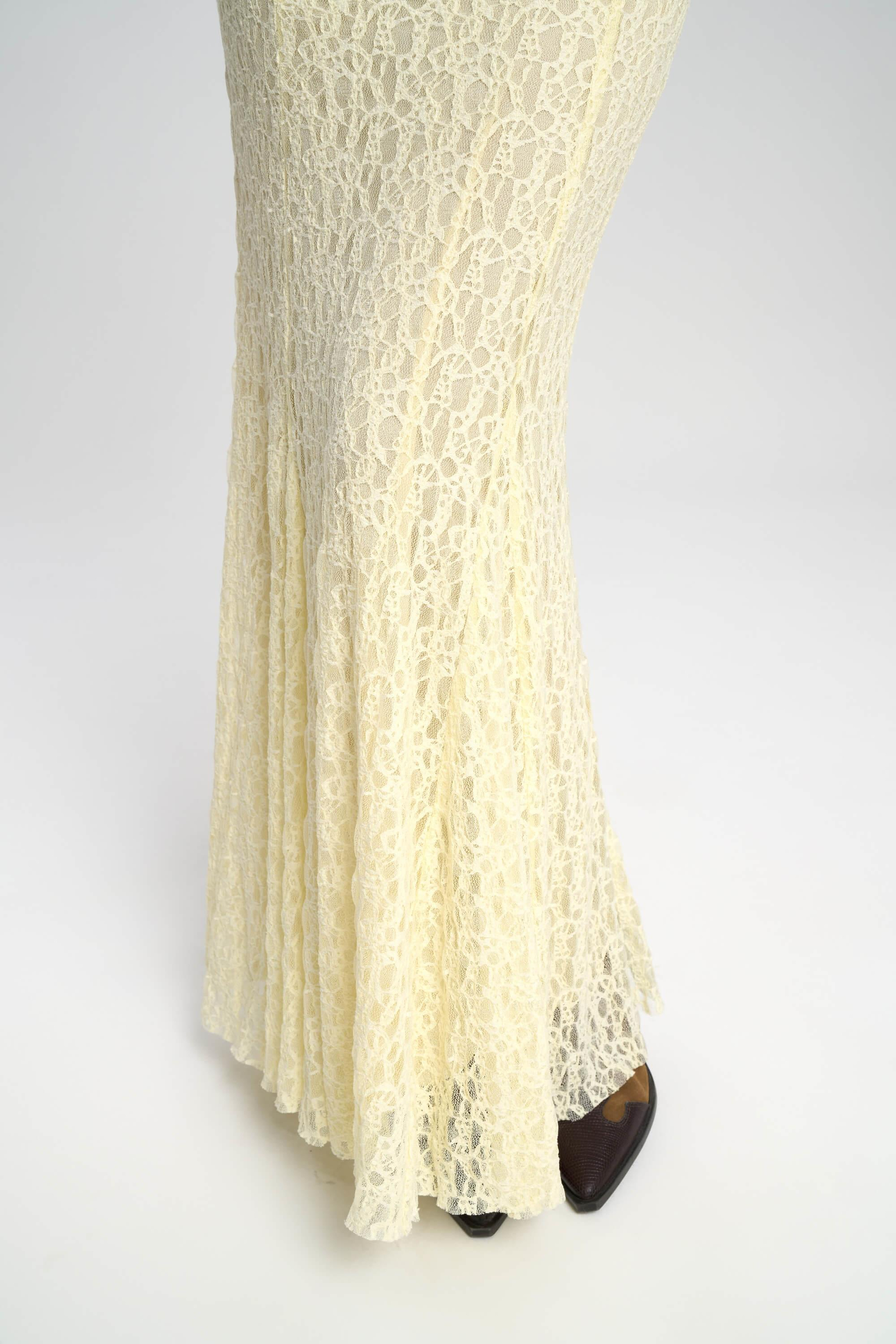 Veylia Uzun Sarı Dantel Etek