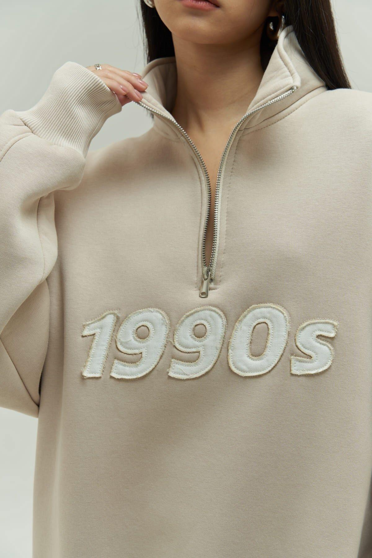 Mai Collection Vintage 1990 Beige Oversize Sweatshirt