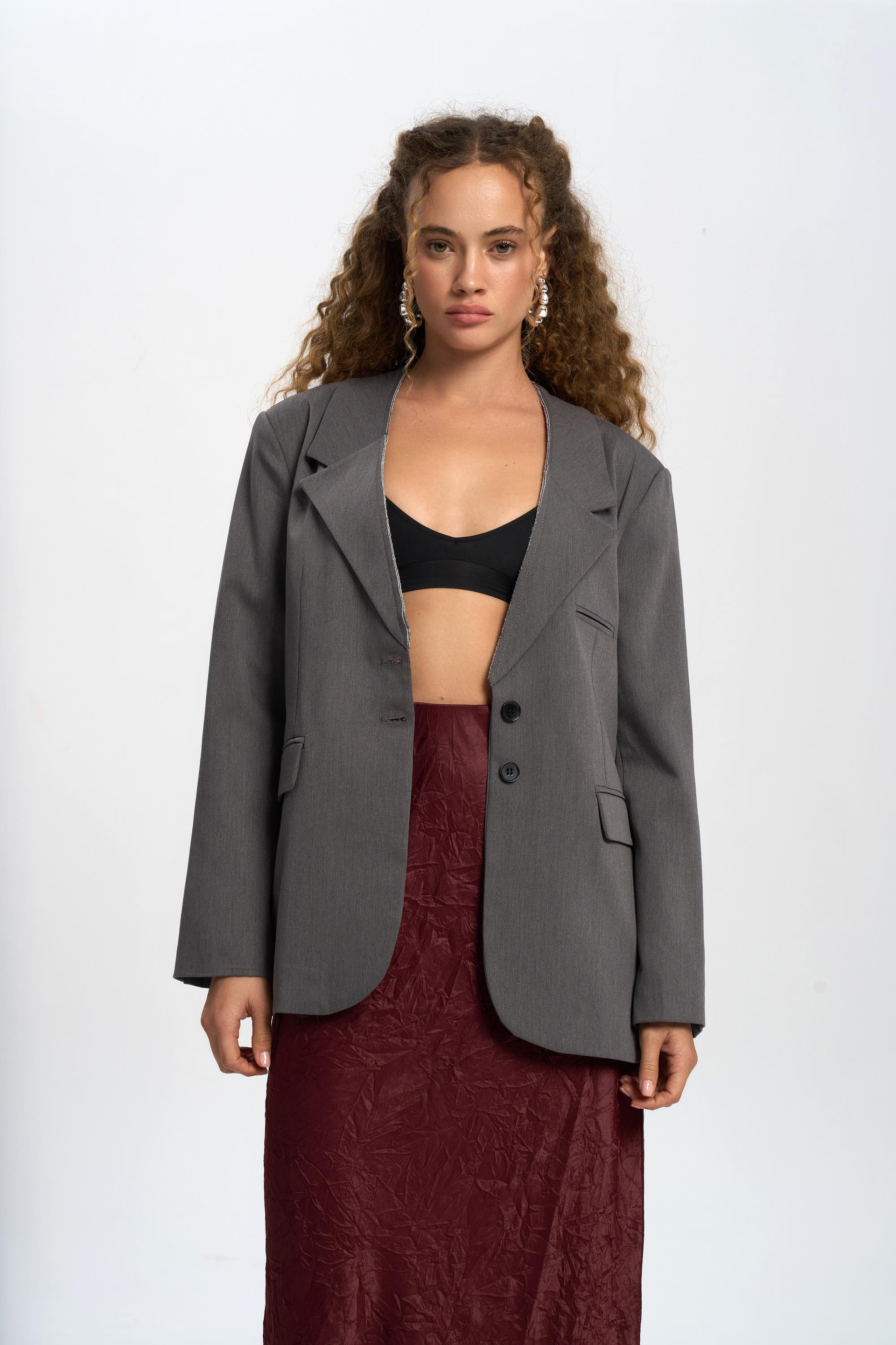 Volda Collar Detailed Charcoal Blazer