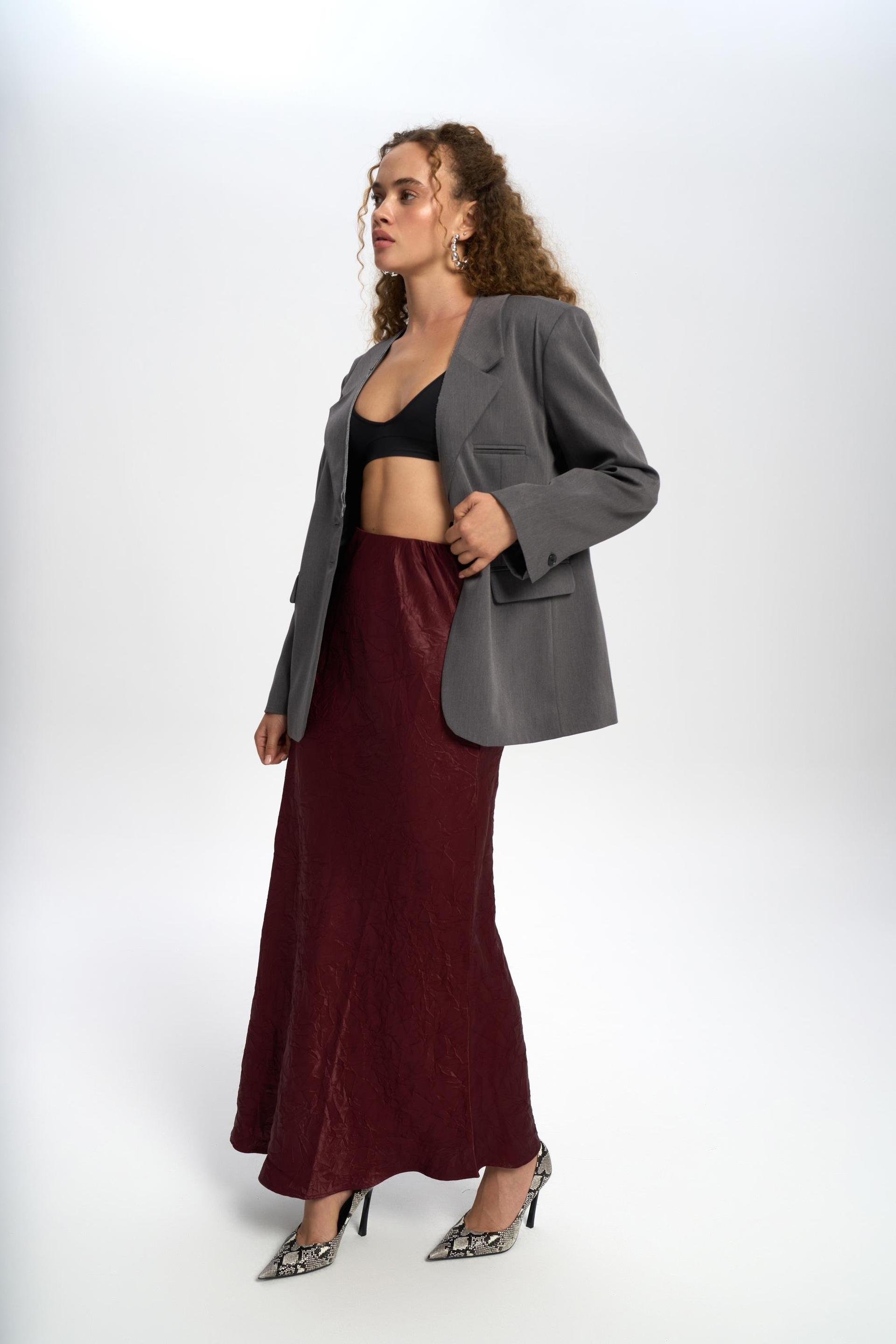 Volda Collar Detailed Charcoal Blazer