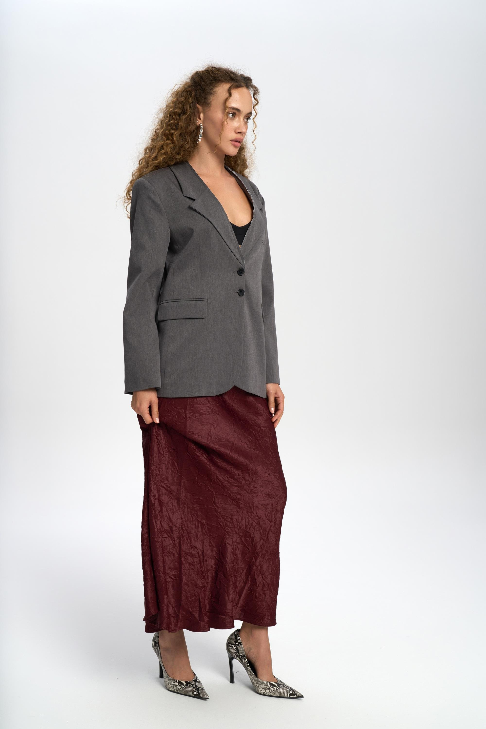 Volda Collar Detailed Charcoal Blazer