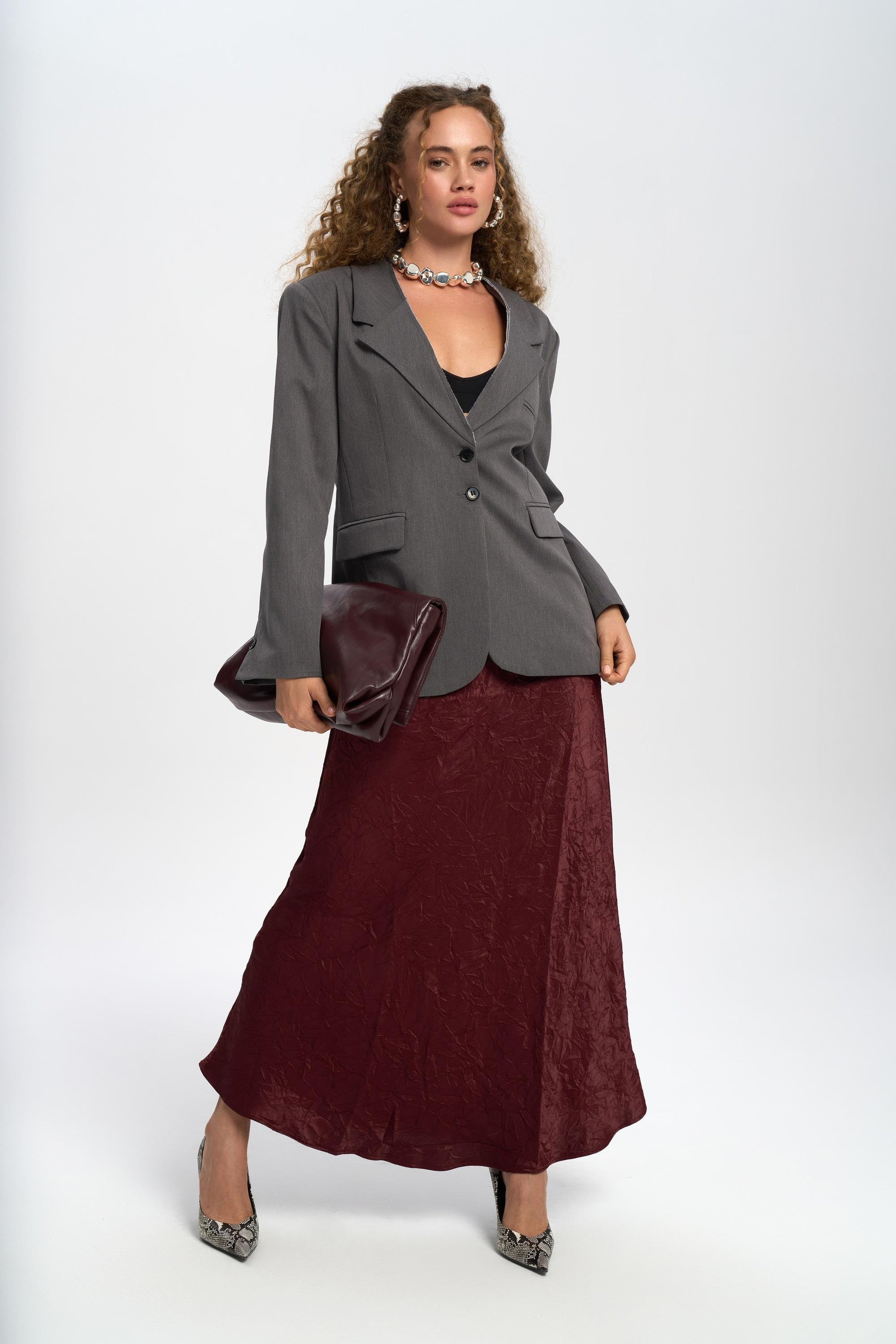 Volda Collar Detailed Charcoal Blazer