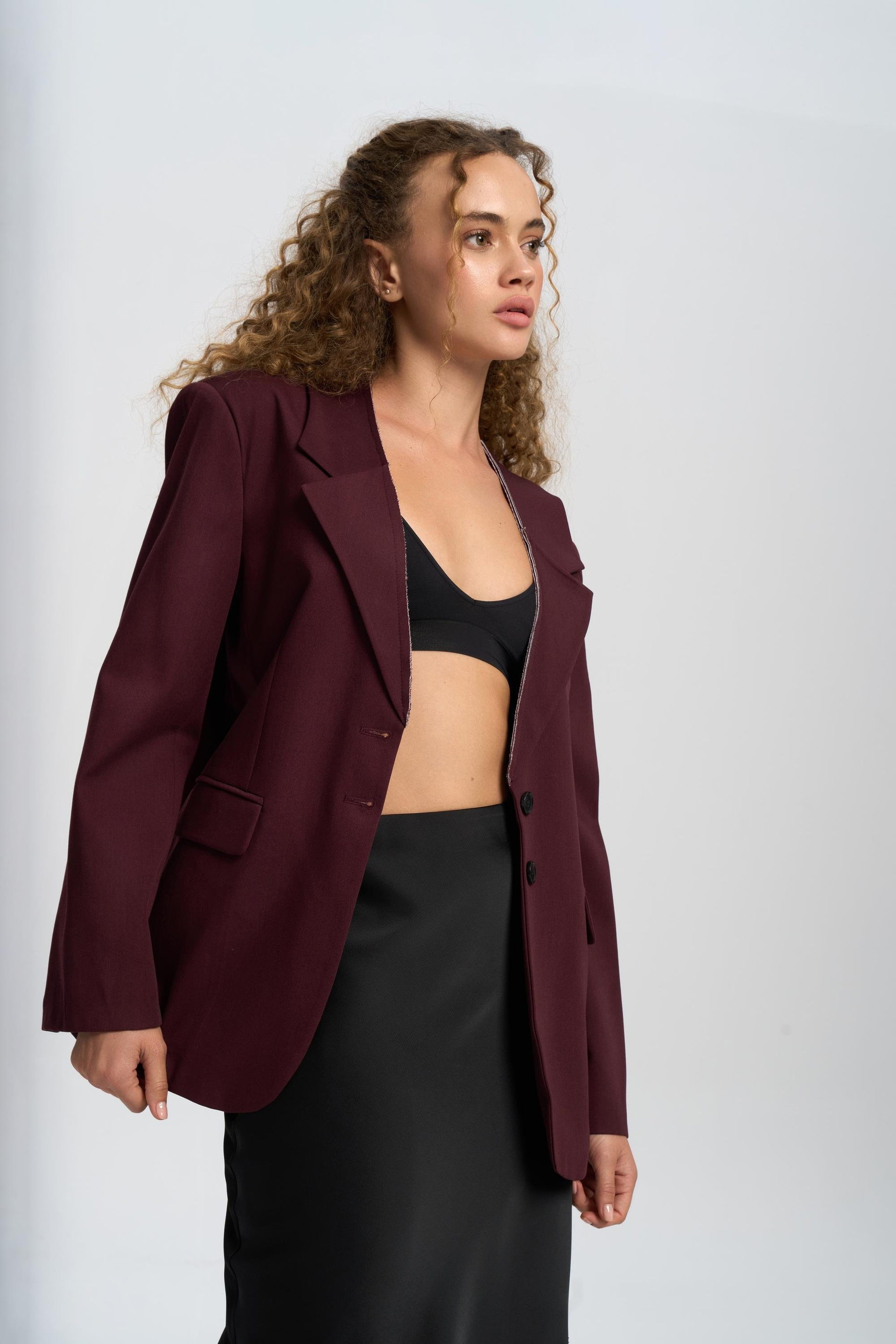 Volda Collar Detailed Burgundy Blazer