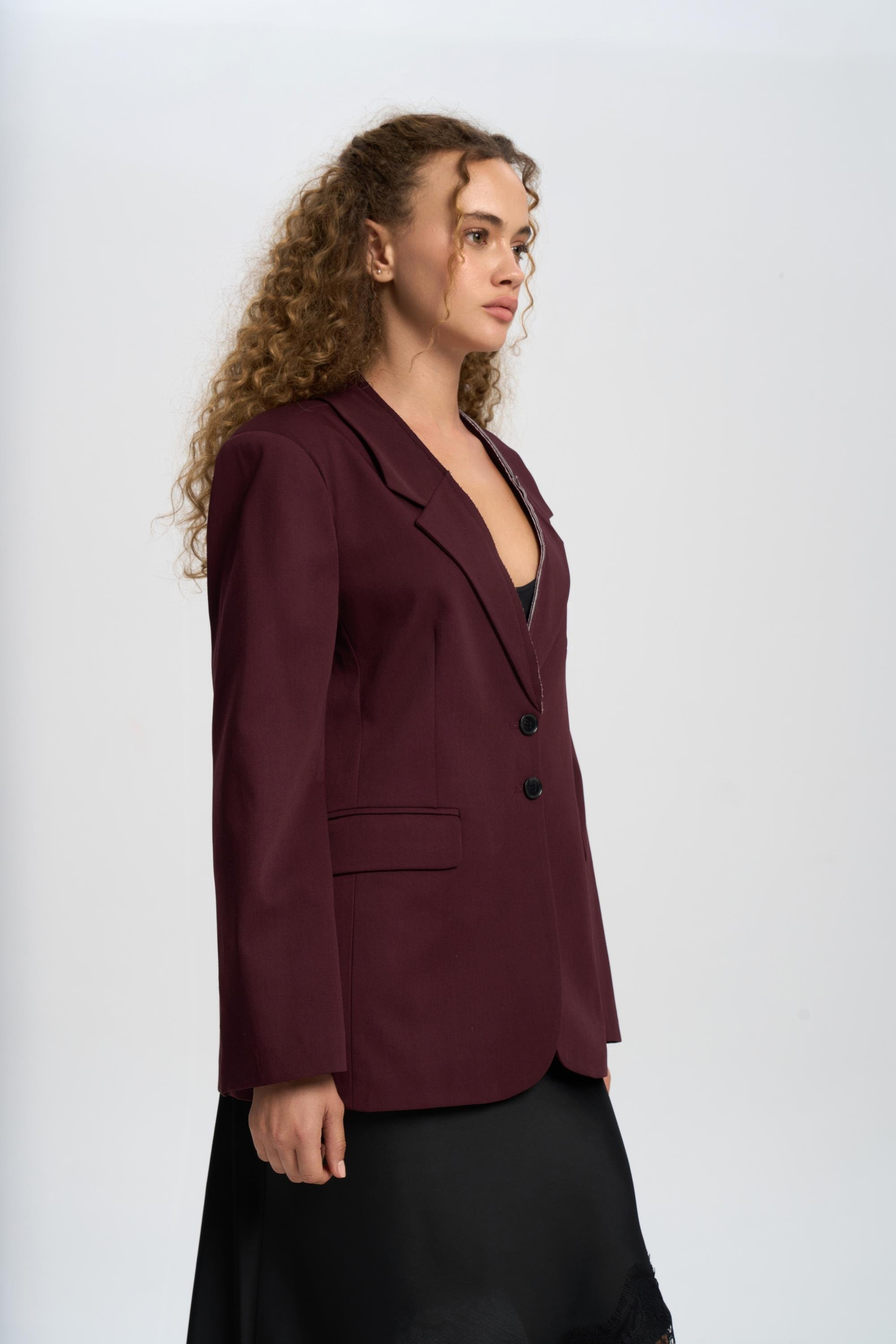 Volda Collar Detailed Burgundy Blazer