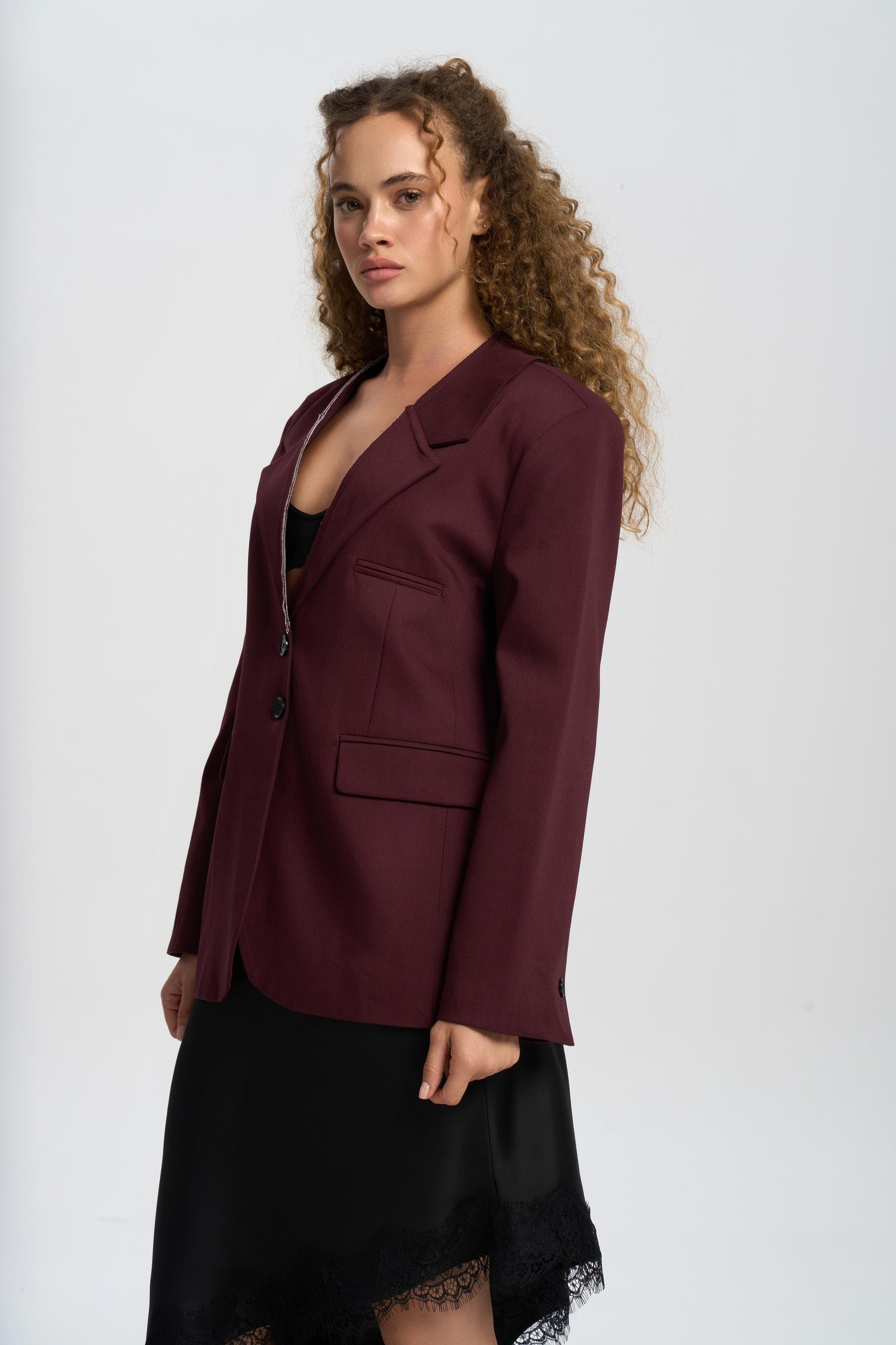 Volda Collar Detailed Burgundy Blazer