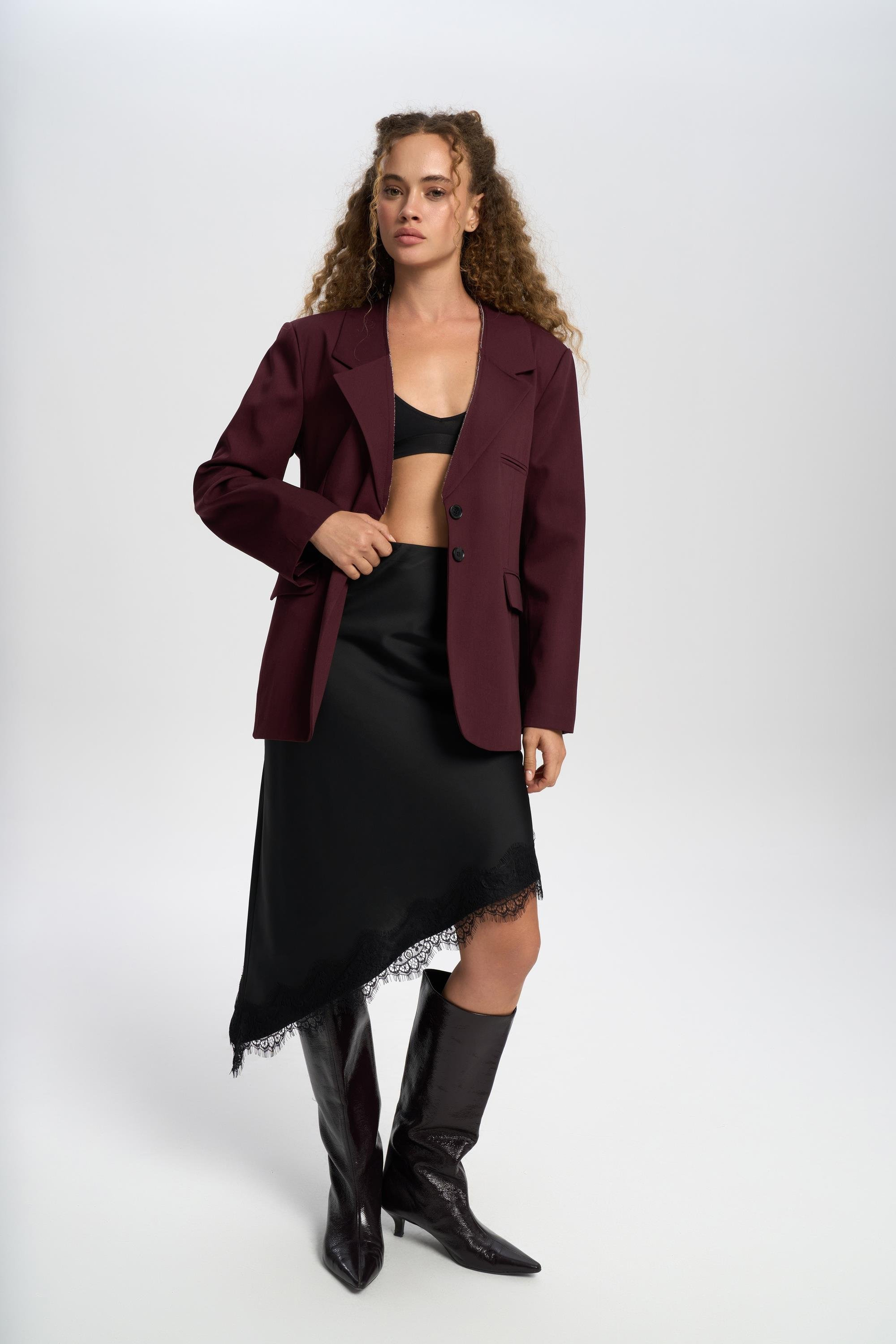 Volda Collar Detailed Burgundy Blazer