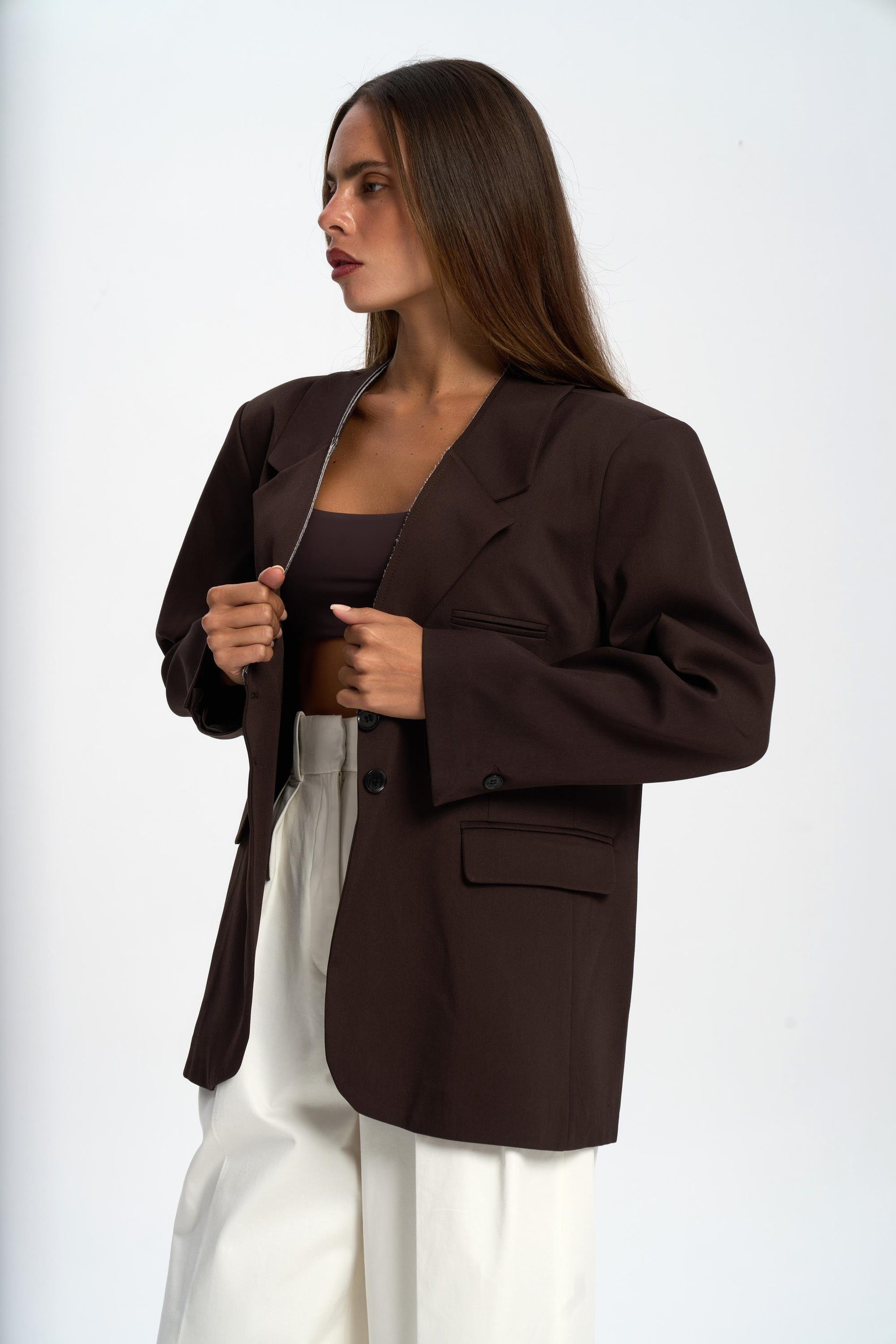 Volda Collar Detailed Brown Blazer